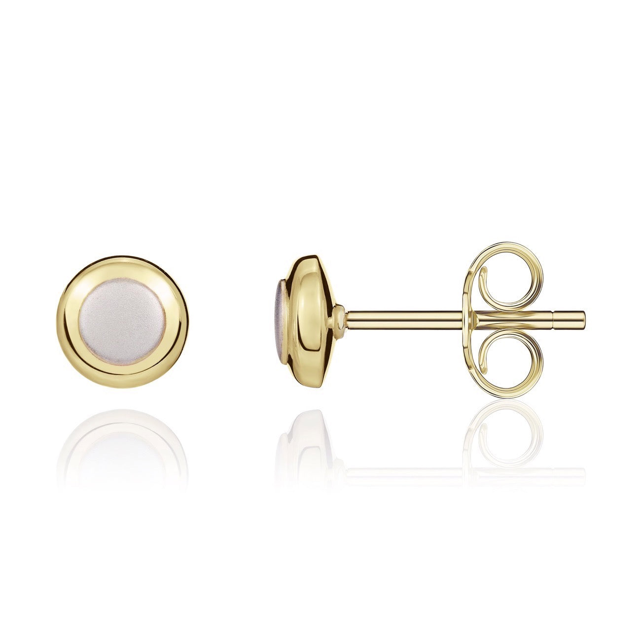 9ct Yellow Gold Round Polished Stud Earrings With White Gold Satin