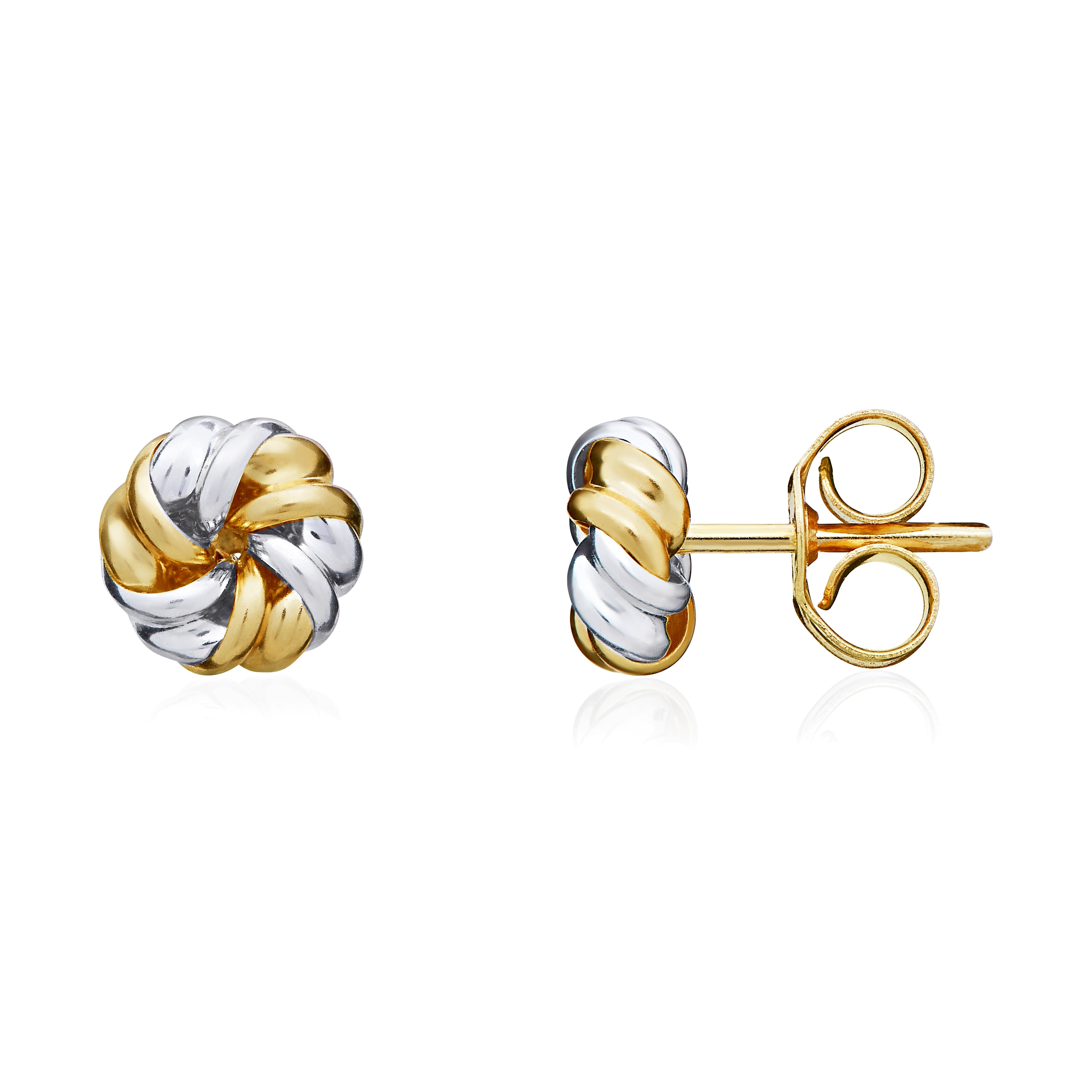 9ct Two Tone White Yellow Gold Fancy Swirl Stud Earrings