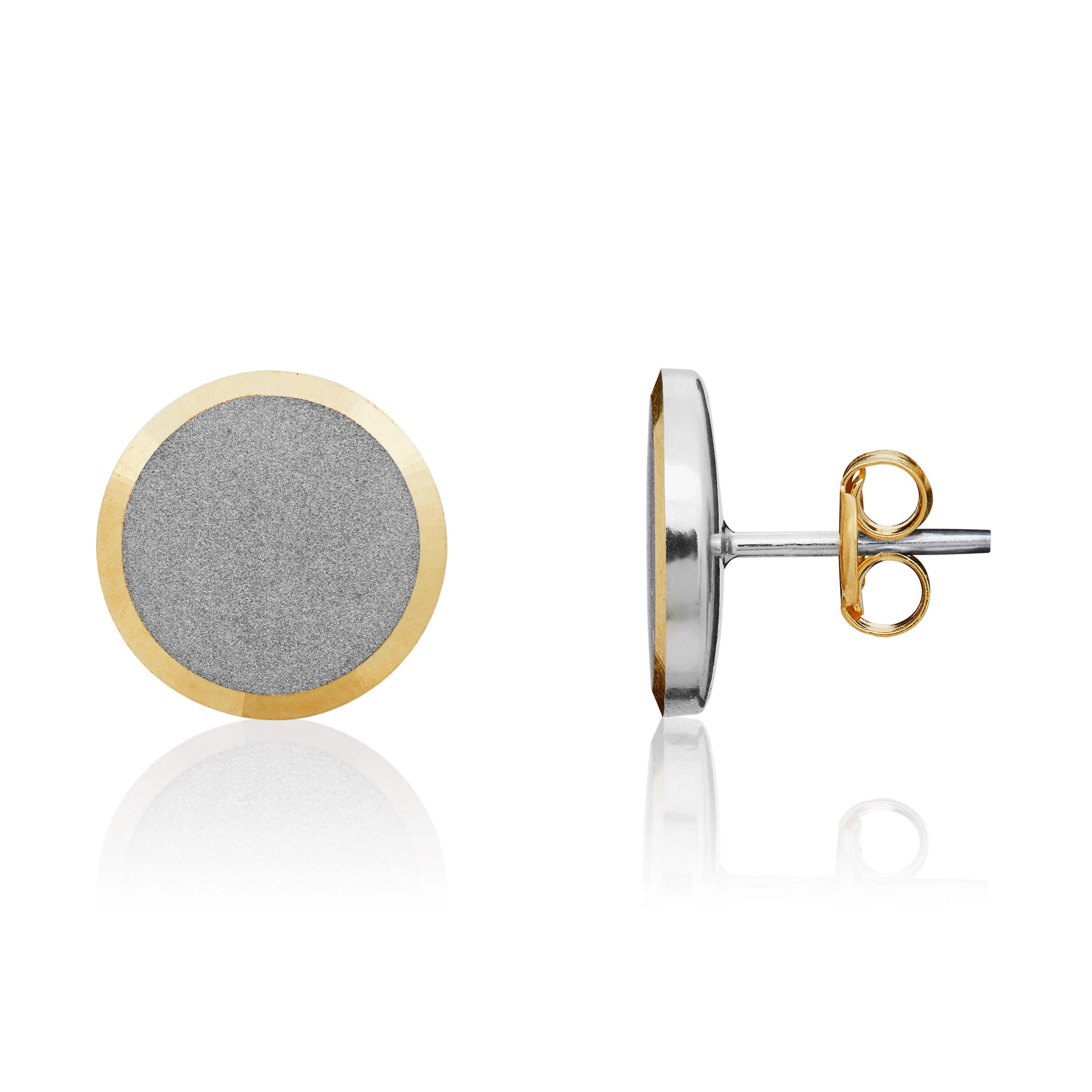 9ct white goldyellow gold.Flat Satin Disc earrings