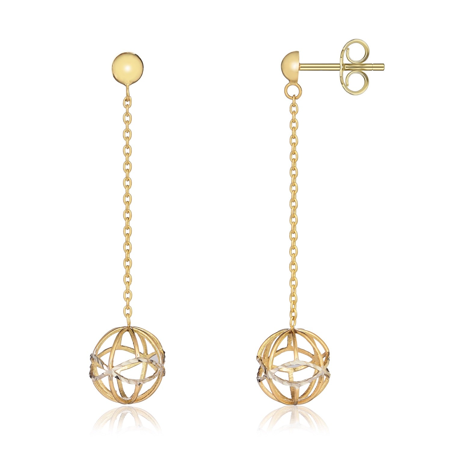 9ct Yellow And White Chain And Openwork Ball Drop Earrings