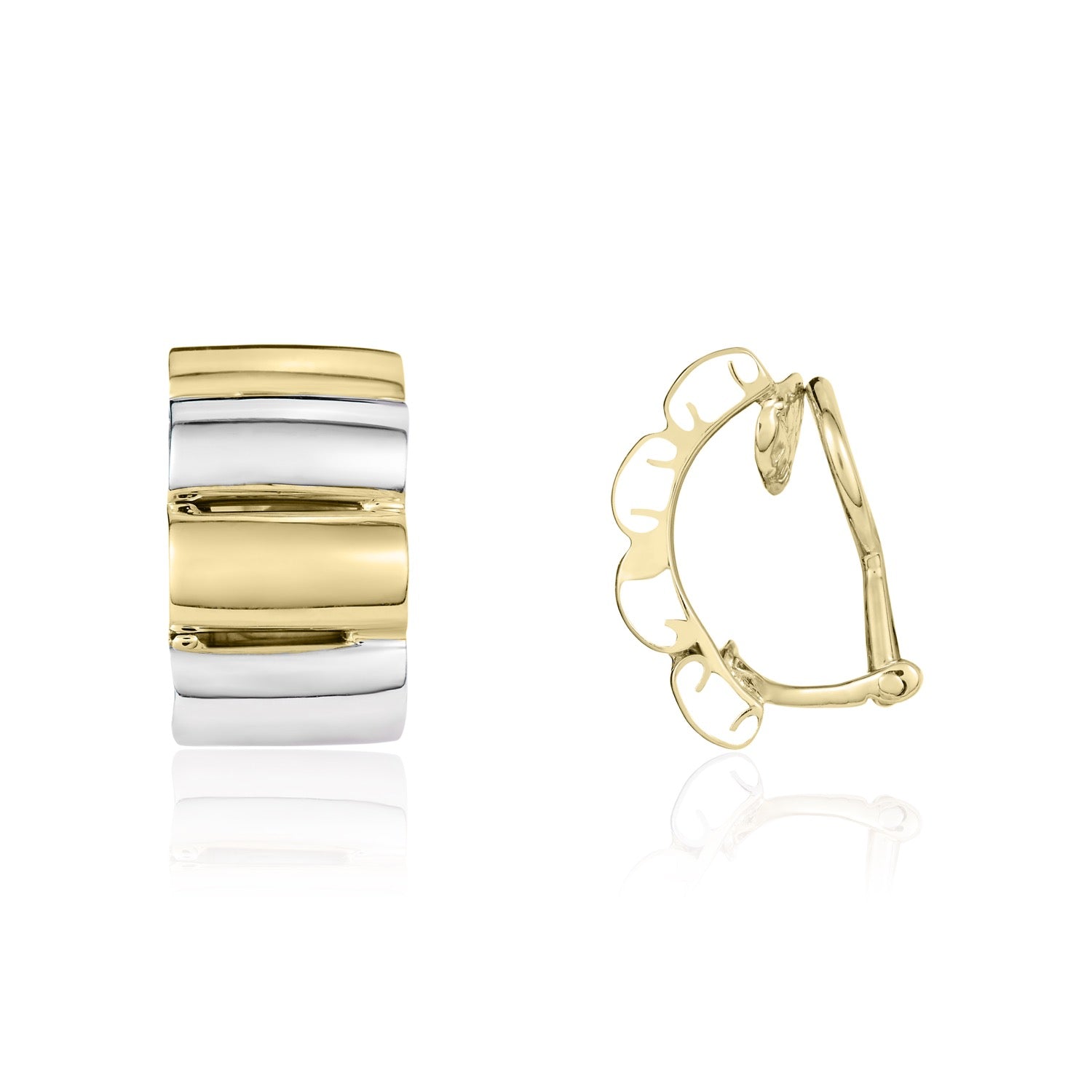 9ct yellow and white gold Ribbed Half Hoop Clip On Earrings