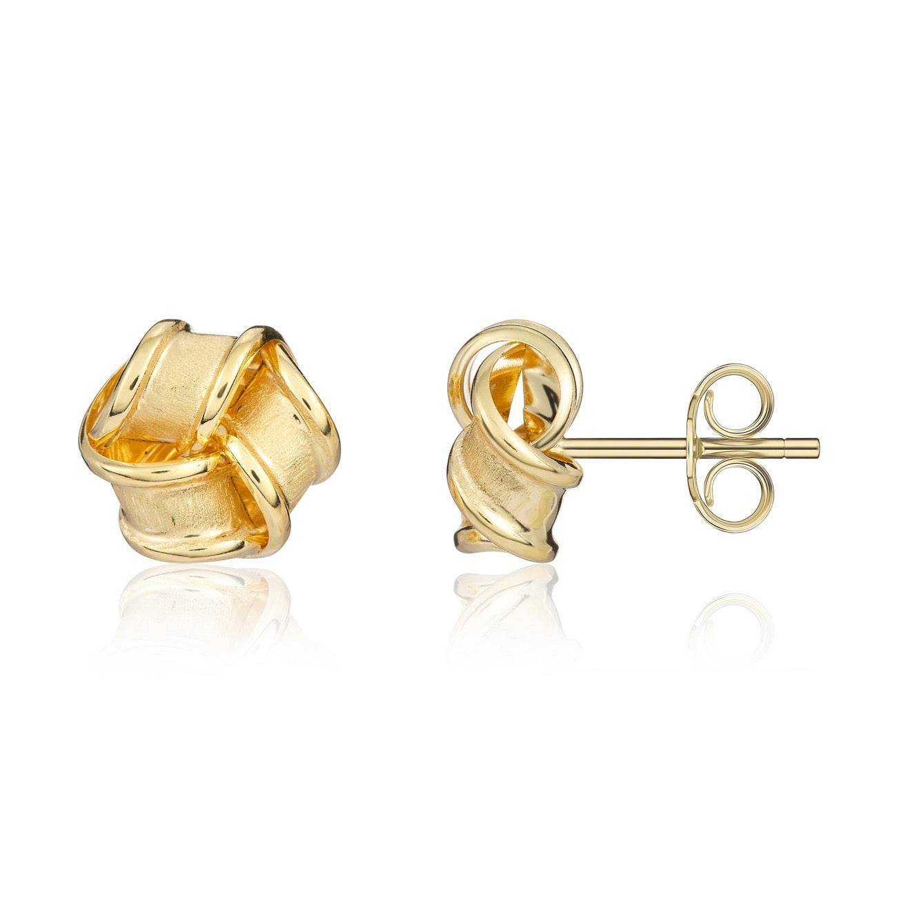 18ct yellow gold 9mm Satin And Polished Ribbon Knot Earrings