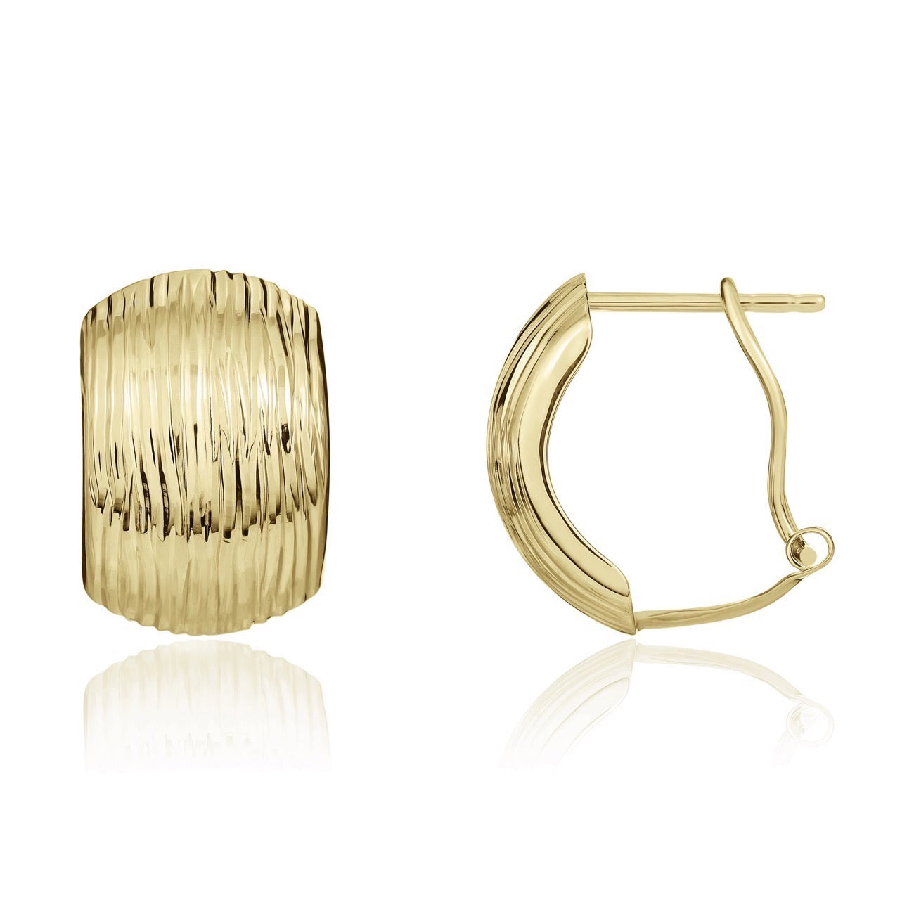 9ct Yellow Gold Wide Ribbed Peg & Clip Earrings