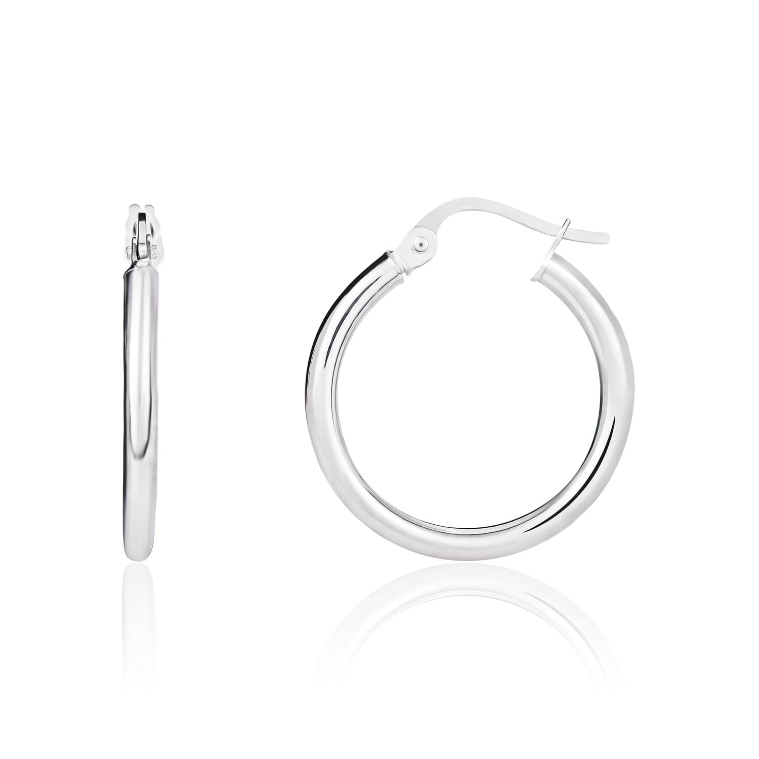 18ct White Gold Round Polished Hoop Earrings