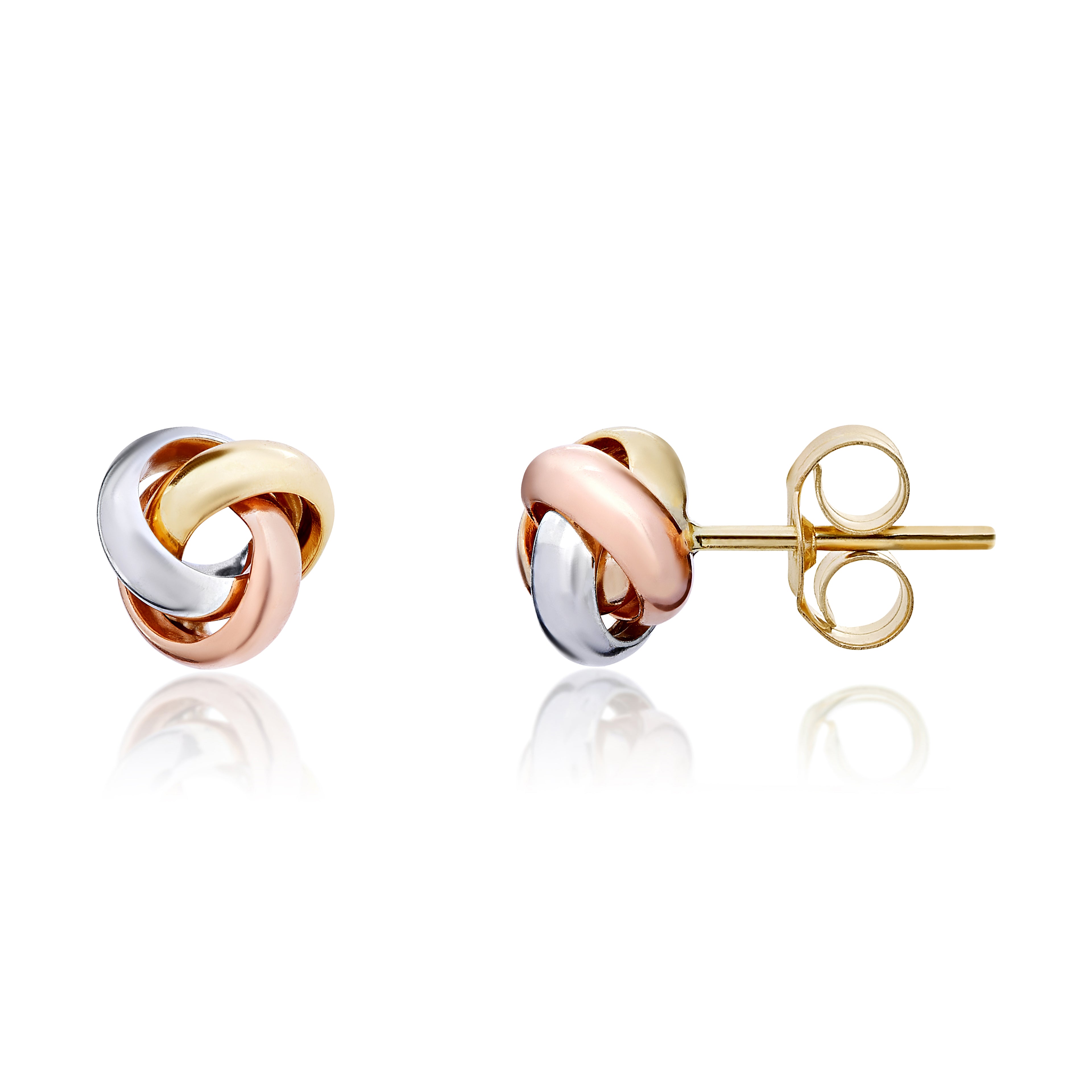 Three Tone 9ct Gold Simple Knot Stud Earrings