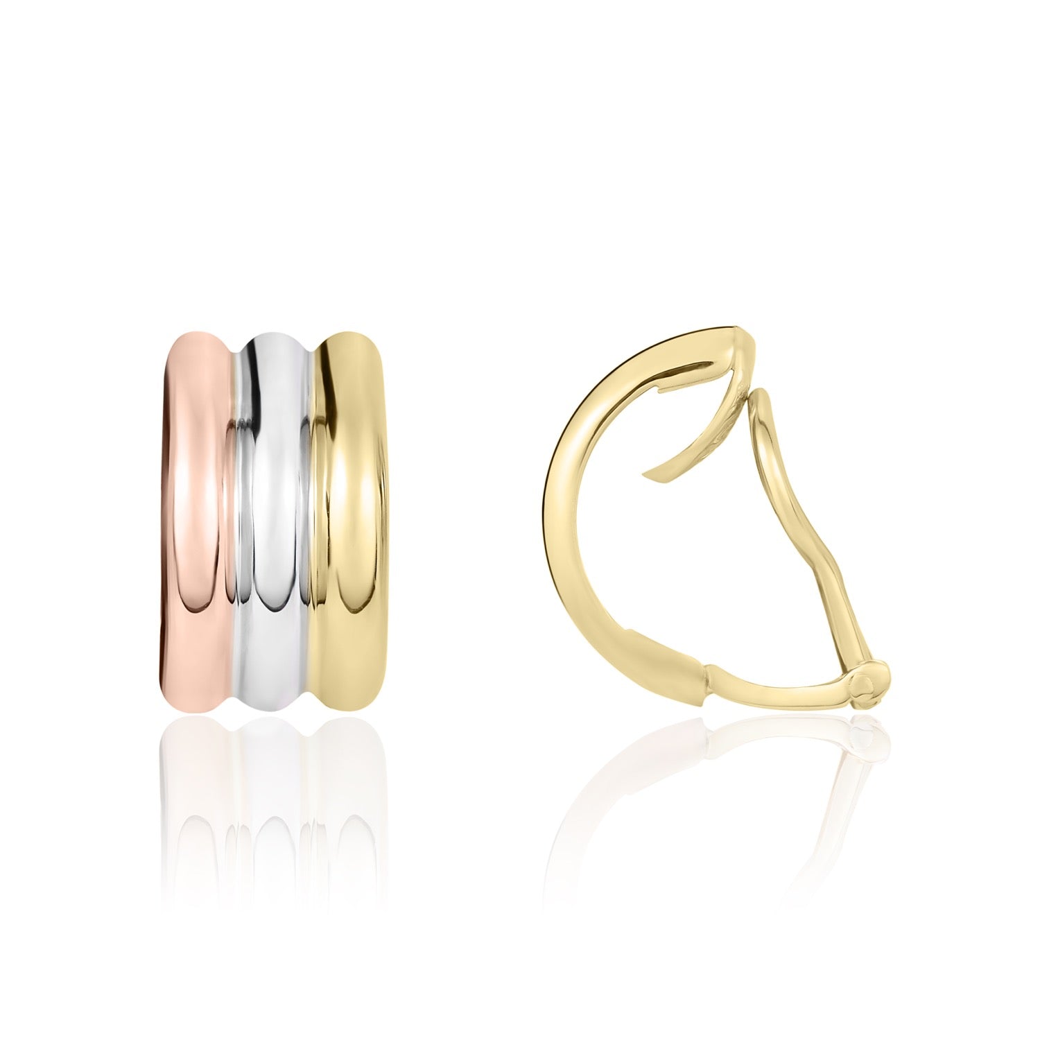 9ct 3 Colour 3 Row 1 2 Hoop Clip On Earrings