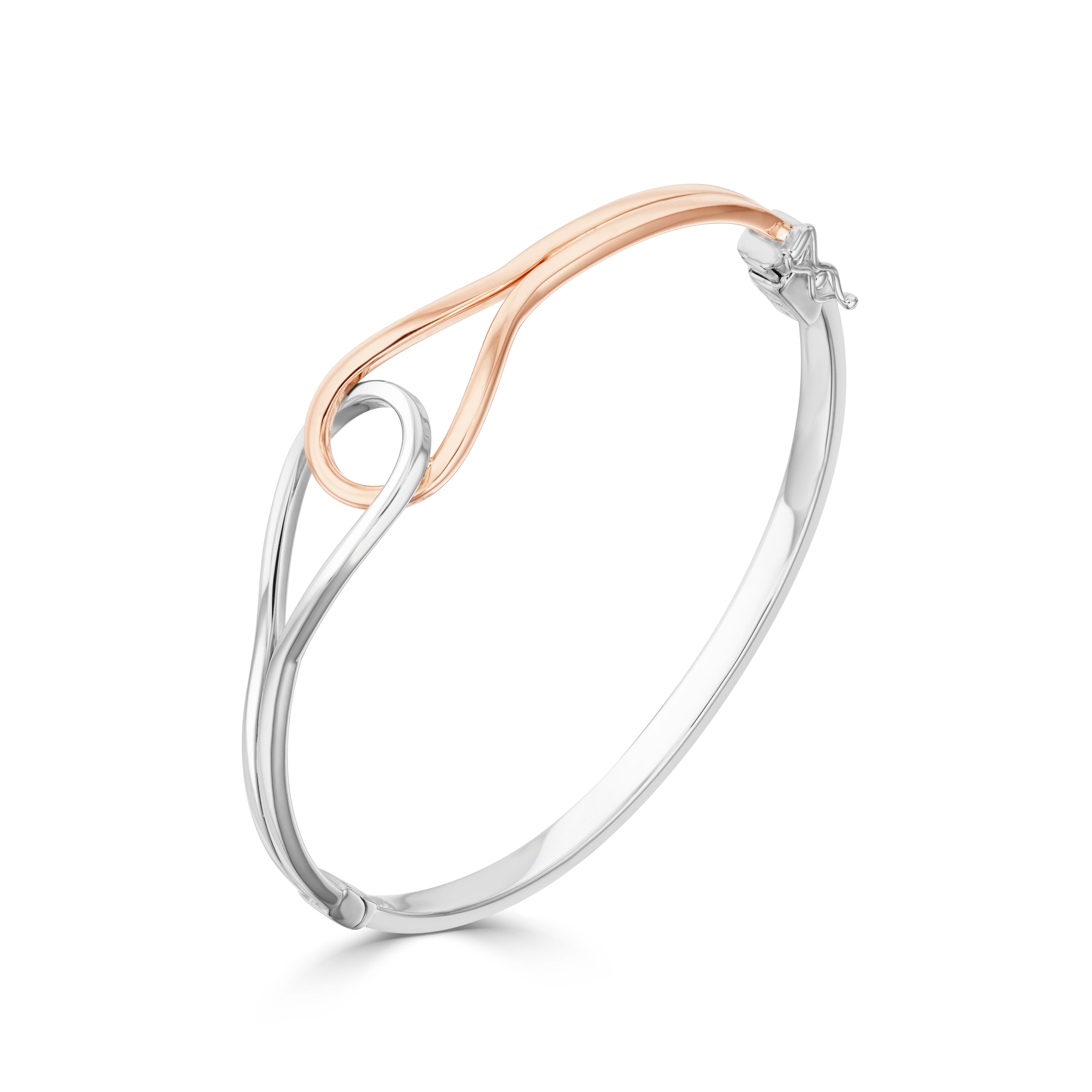 9ct 2 Tone Rose White Gold Stirrup Hollow Style Bangle