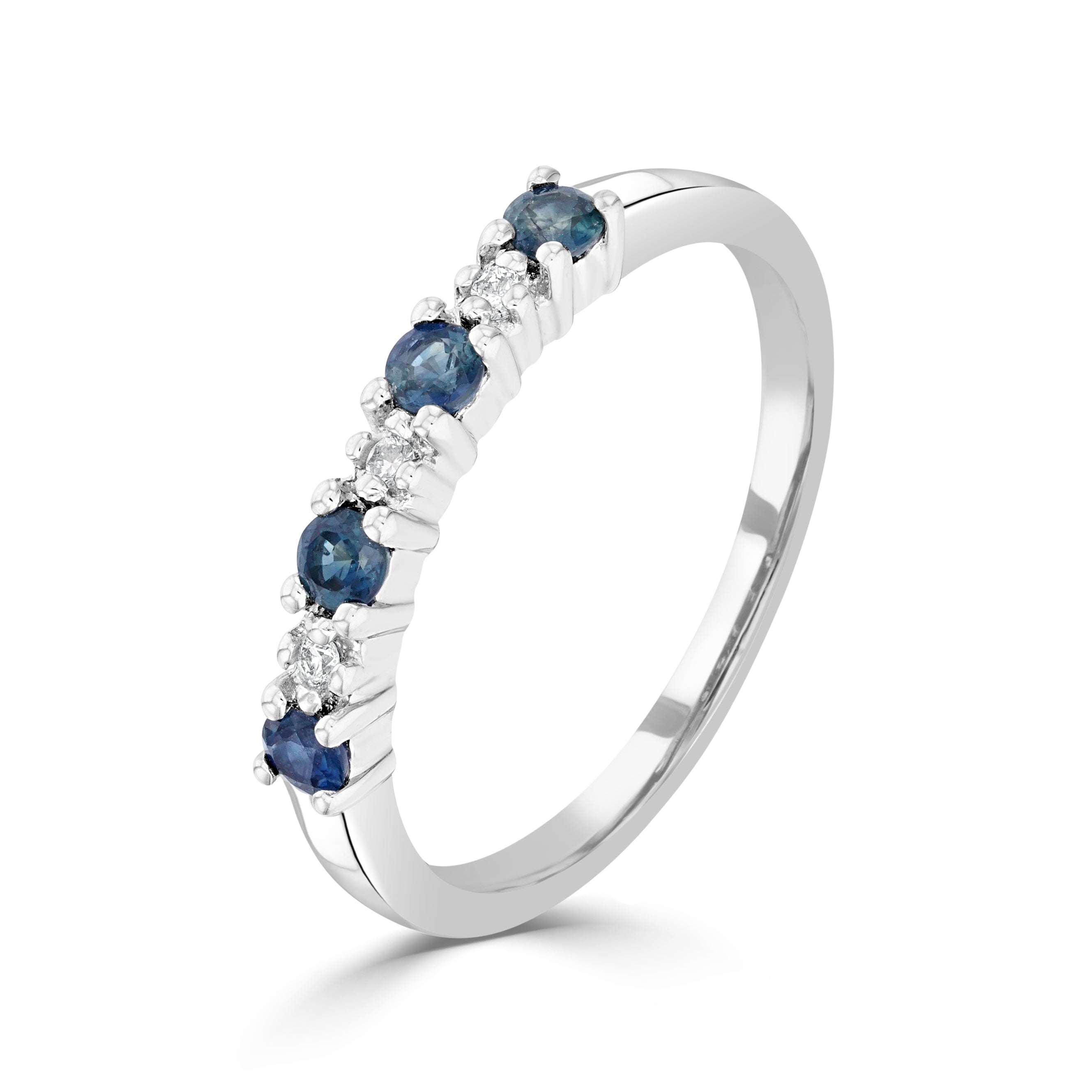 9ct White Gold Round Sapphire and Diamond Claw Set 7 Stone Eternity Ring