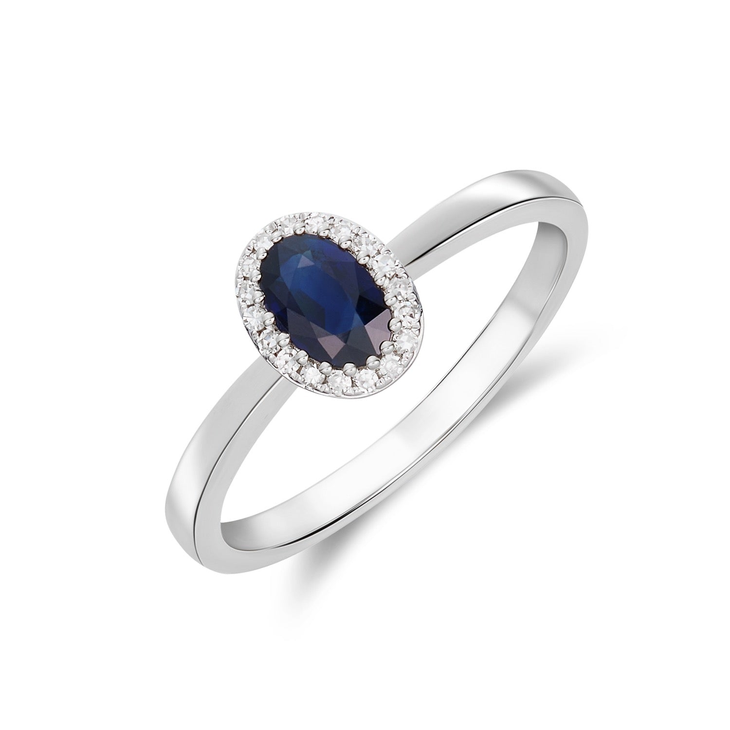 9ct White Gold Oval Sapphire and Diamond Claw Cluster Ring