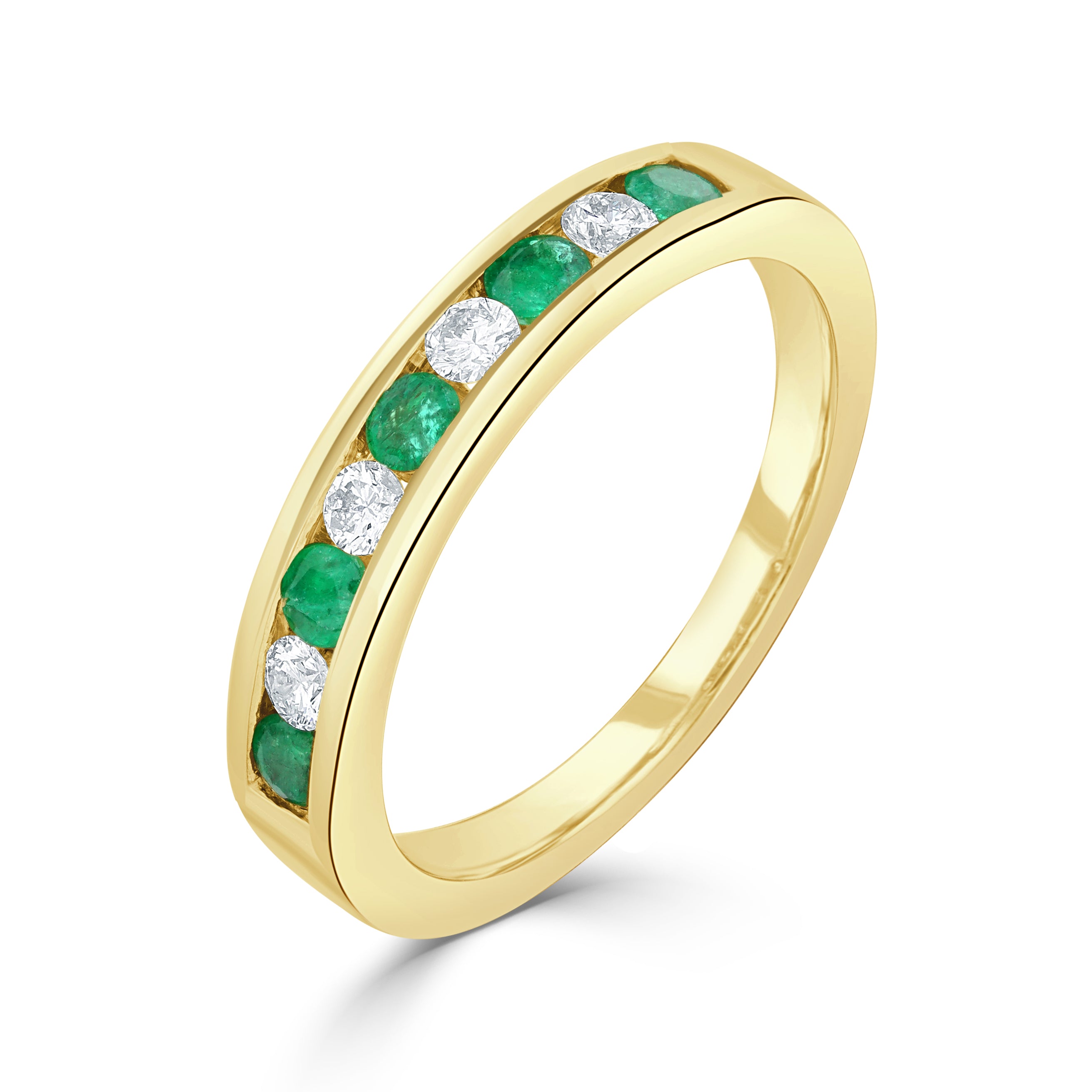 9ct Yellow Gold Round Emerald and Diamond Channel Set 9 Stone Eternity Ring