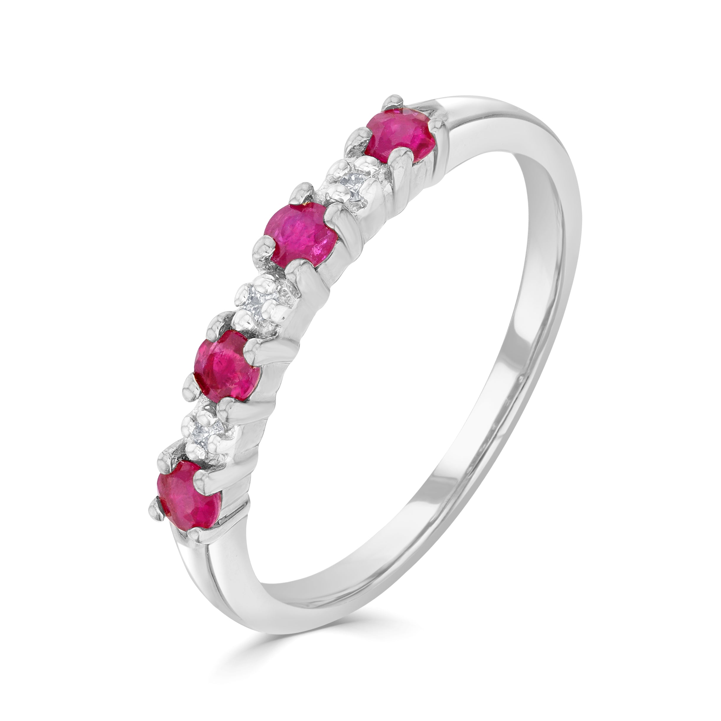 9ct White Gold Round Ruby & Diamond Claw Set 7 Stone Ring