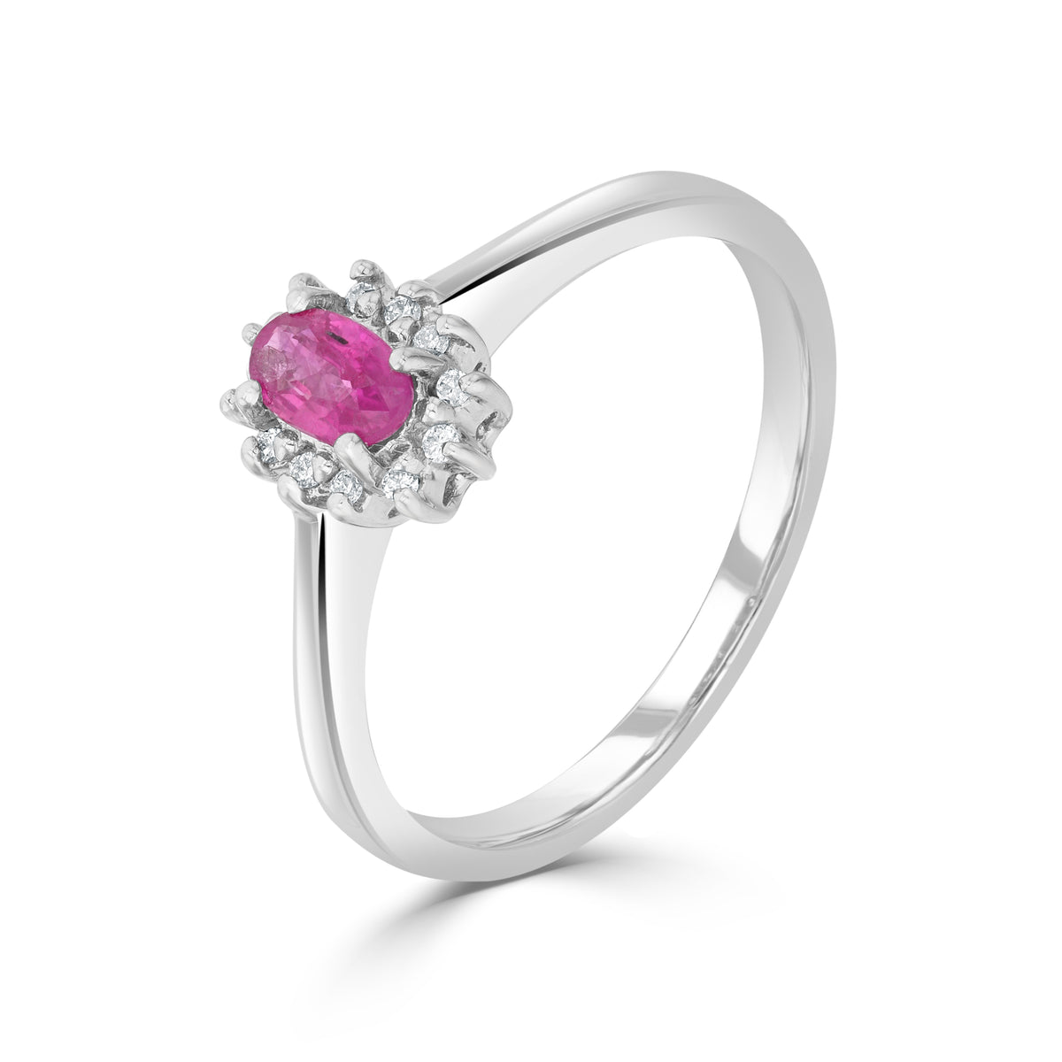 9ct White Gold 5x3 Oval Ruby & Diamond Claw Set Cluster Ring