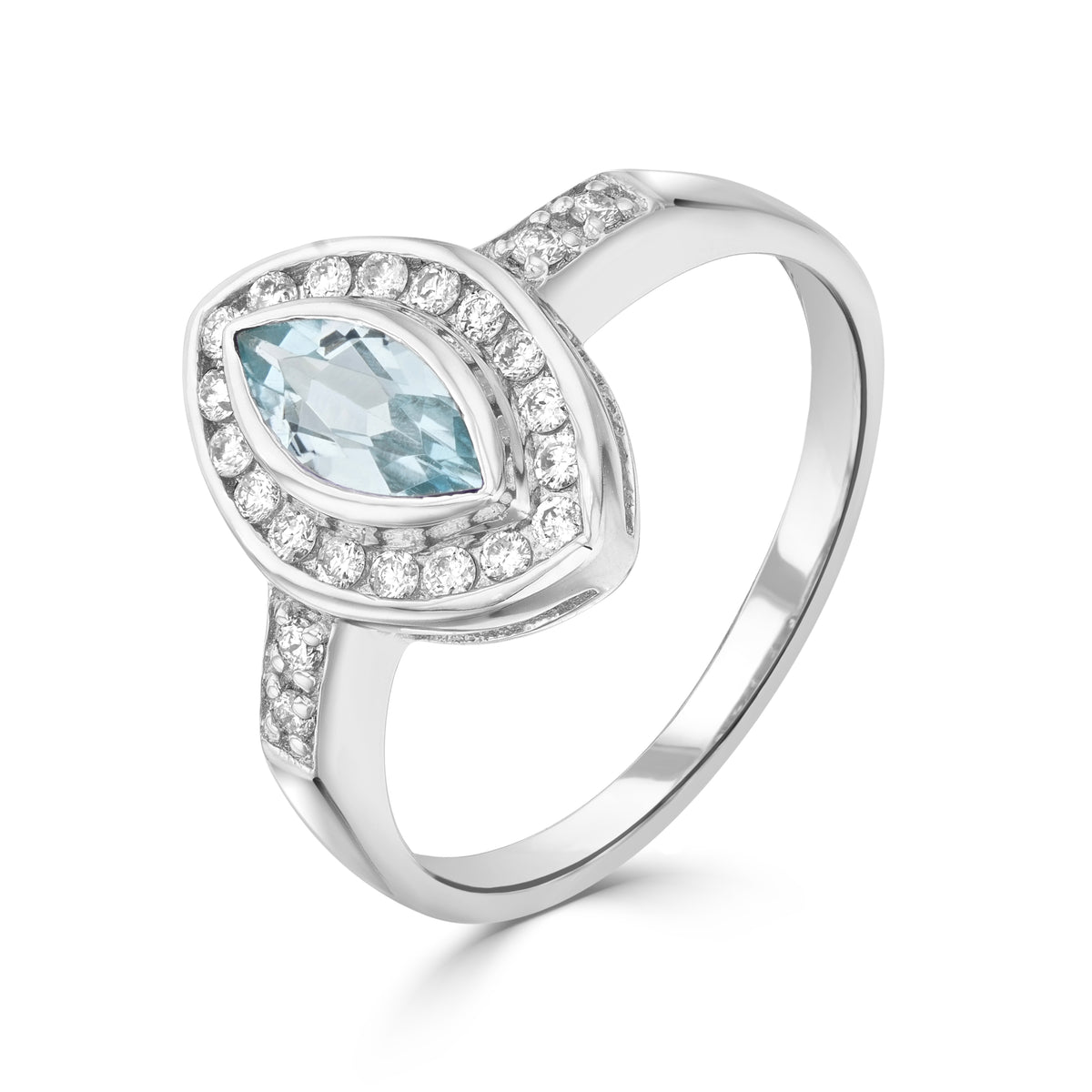 9ct White Gold Marq Aq & Diamond Cluster Rose Gold