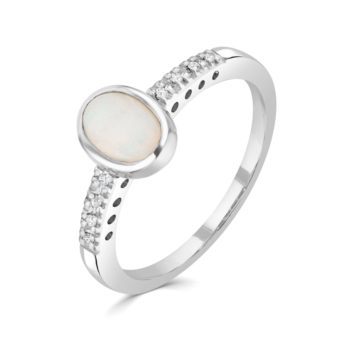 9ct White Gold Oval Opal & Diamond Single Stone Rose Gold