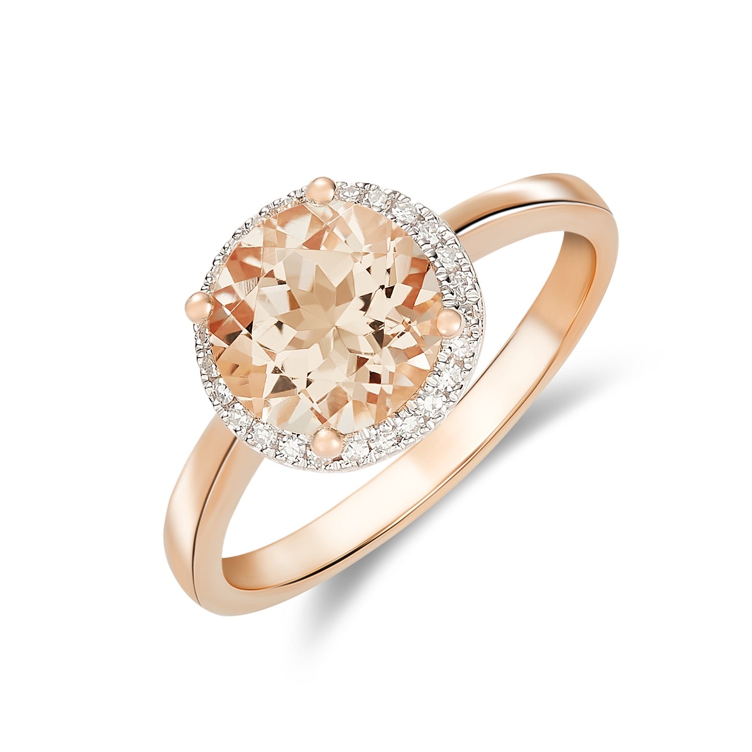 9ct Rose Gold 8mm Round Morganite and Diamond Claw Cluster Ring