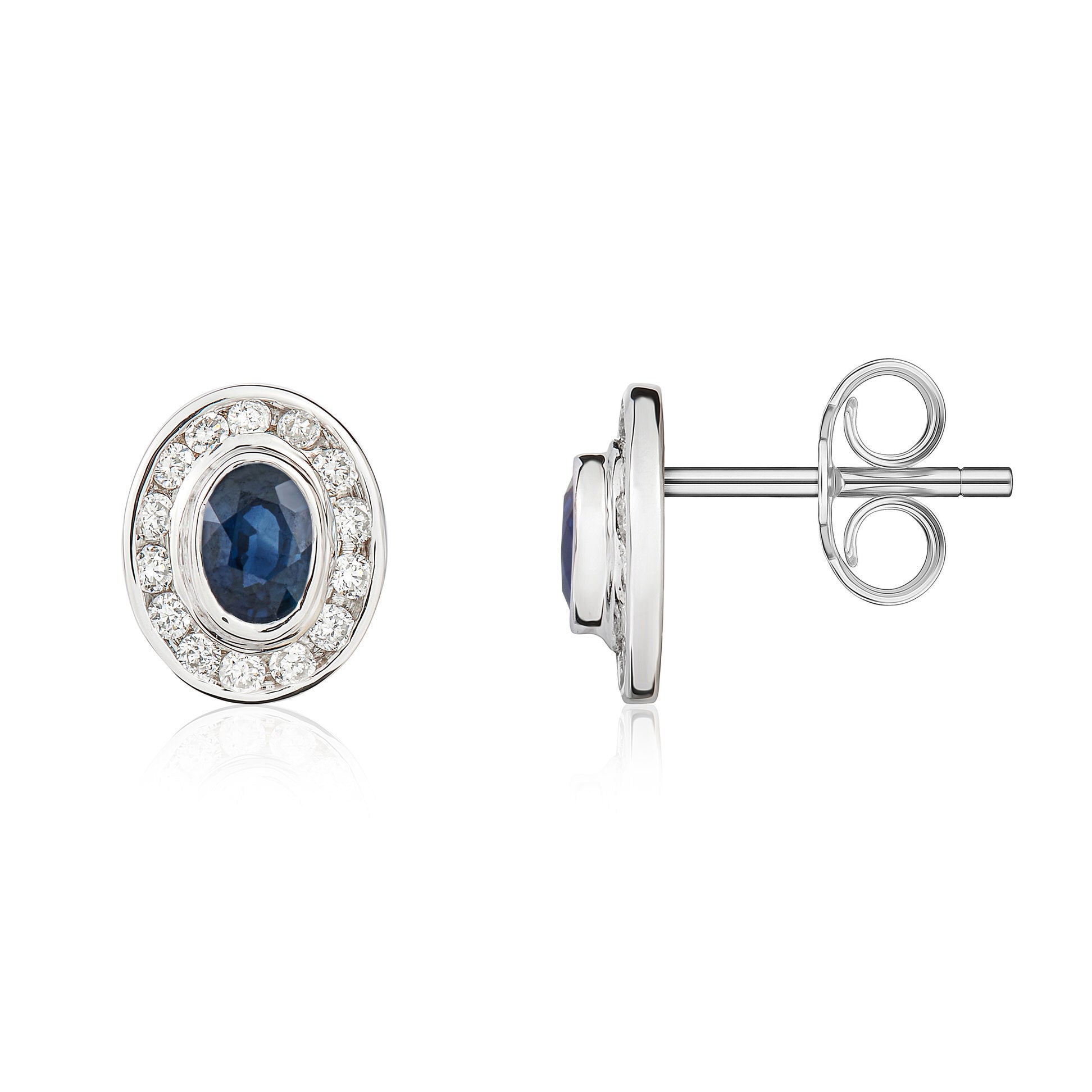 9ct White Gold 4x3 Oval Sapphire & Diamond Cluster Earrings