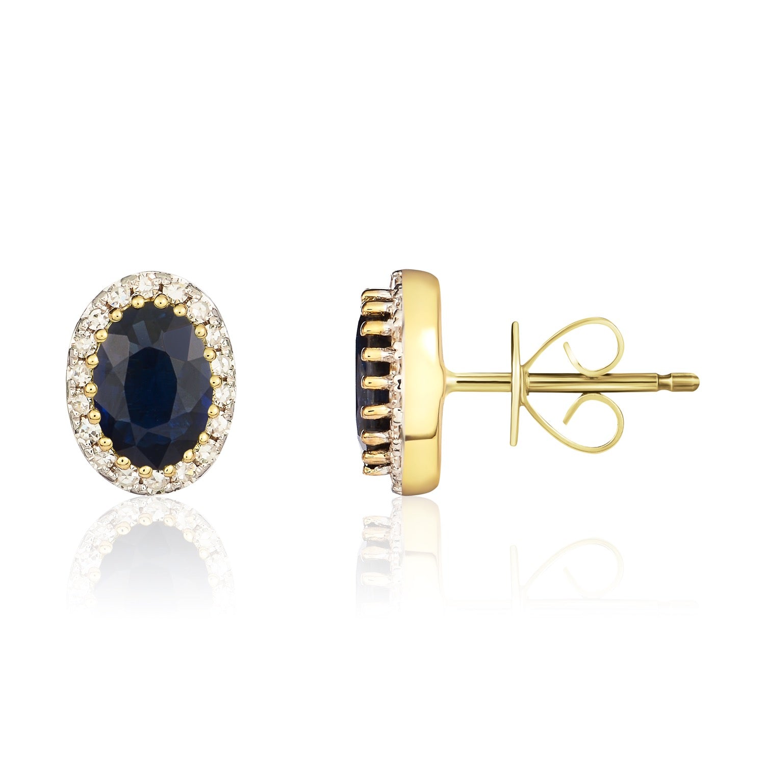 9ct Yellow Gold Oval Sapphire & Diamond Cluster Earrings