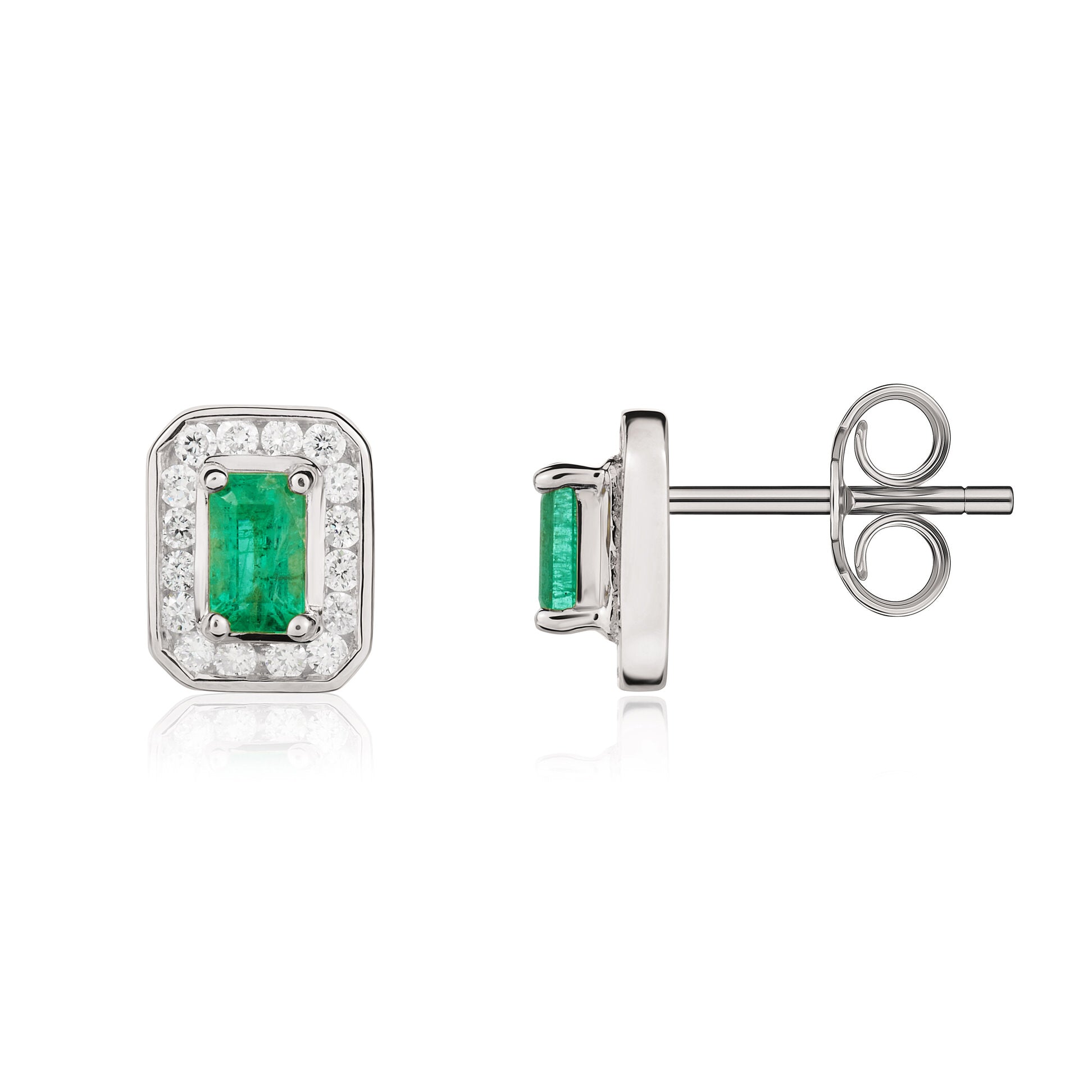 9ct White Gold Oct Em & Diamond Cluster Er