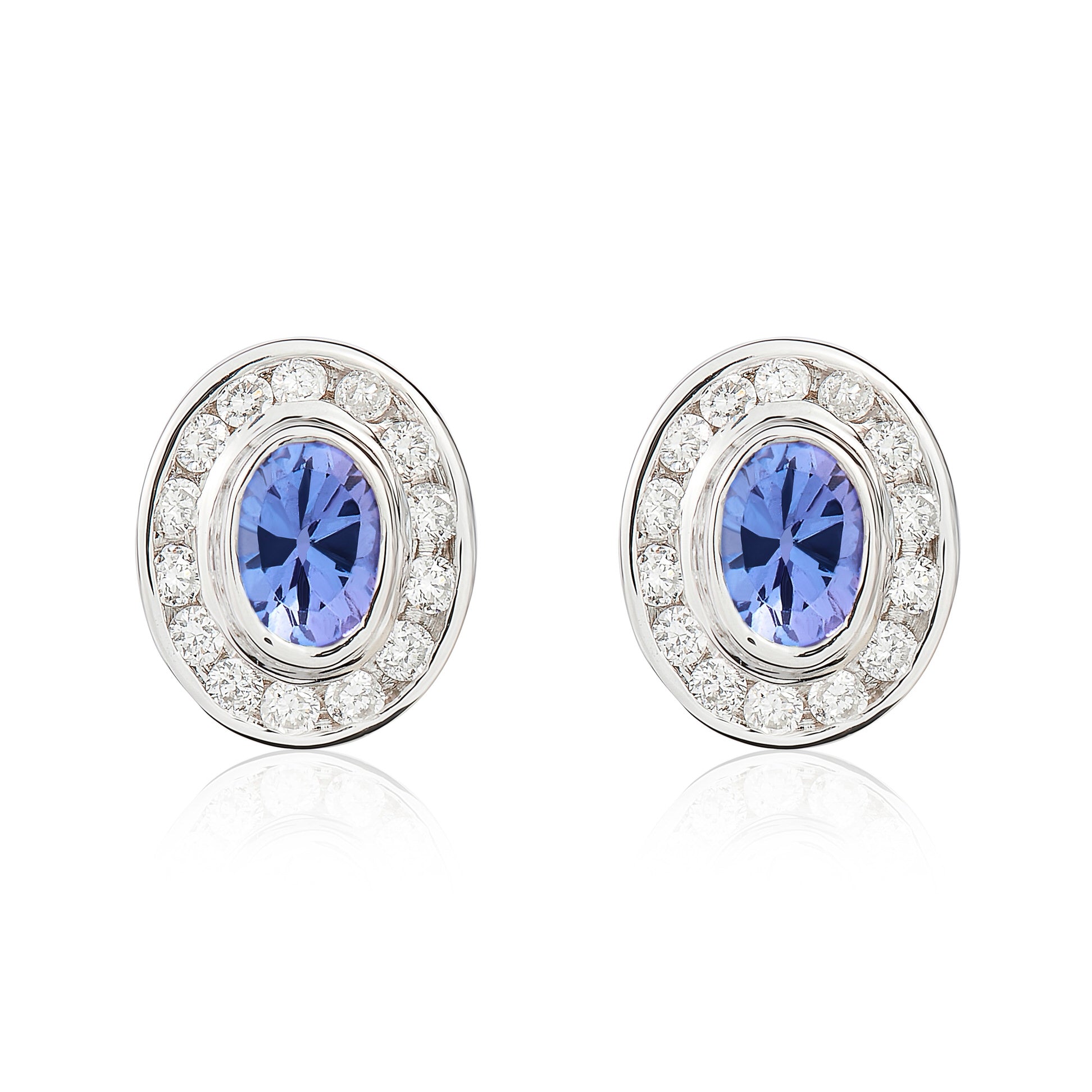 9ct White Gold Oval Tanzanite & Diamond Cluster Er