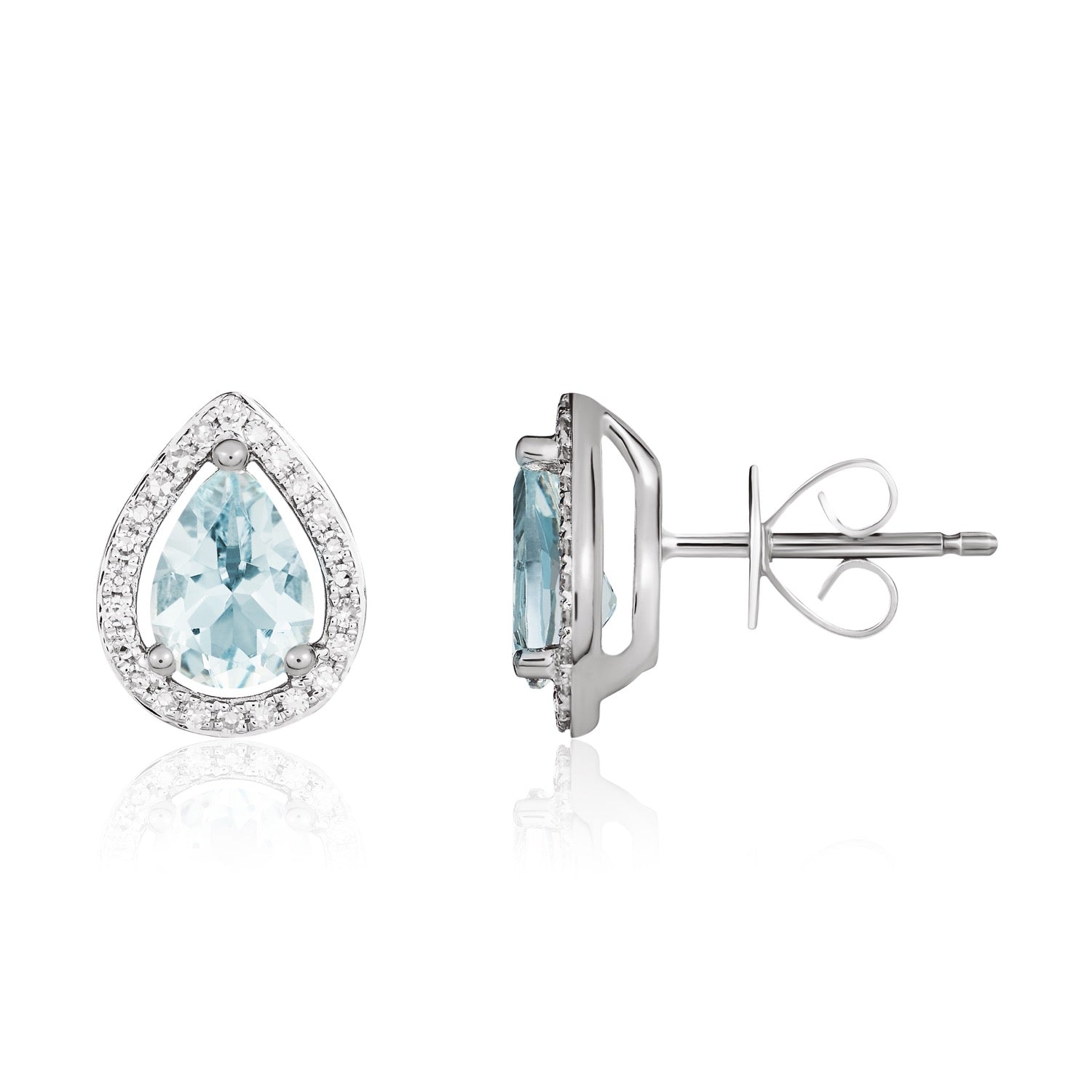 9ct white gold 7 x 5mm Pearshape aquamarine & Diamond Halo Cluster Earrings