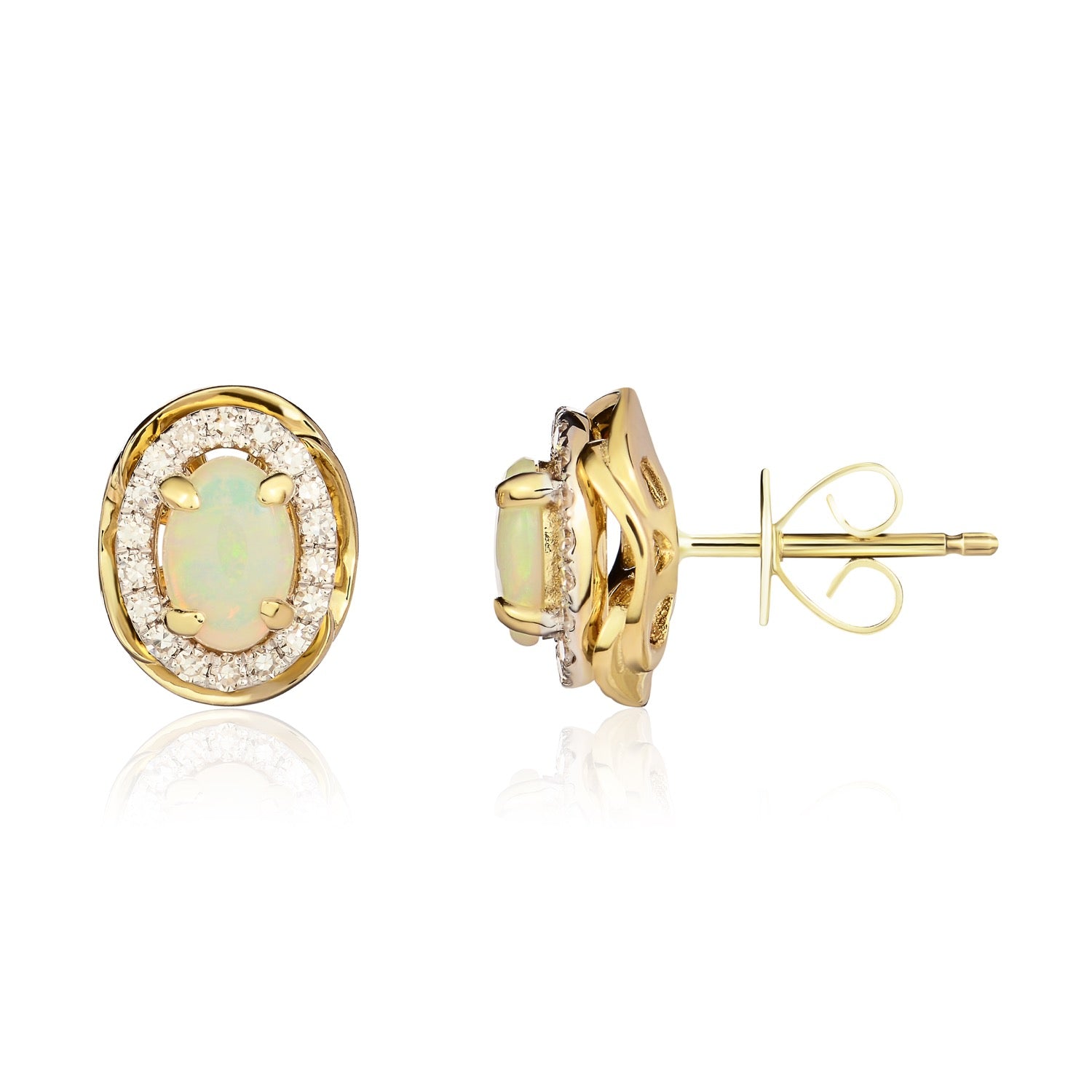 9ct Yellow Gold Oval Opal & Diamond Cluster