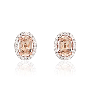 9ct rose gold 6 x 4mm Oval morganite And Round Diamond Halo Cluster Earrings.R