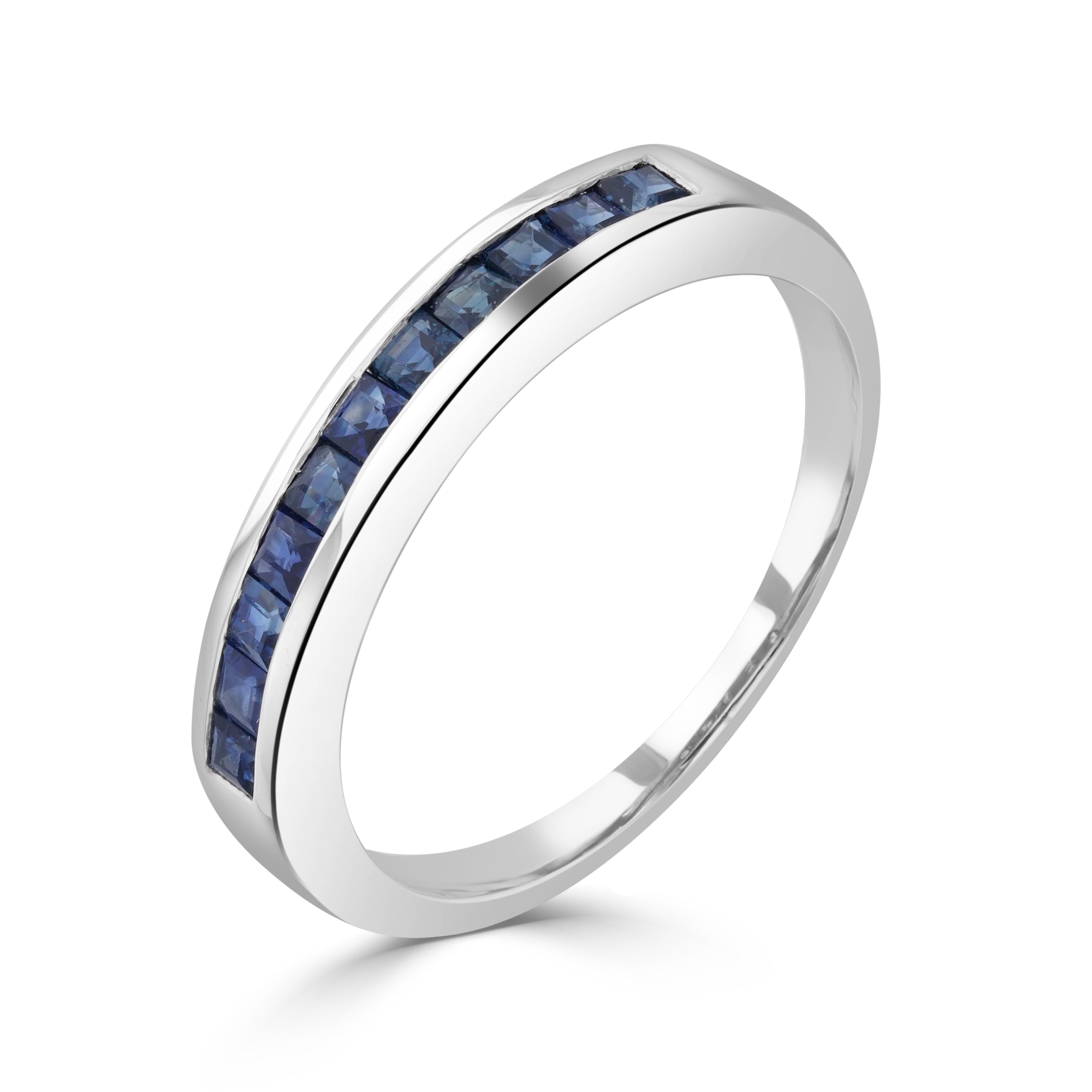 9ct White Gold Square Sapphire 11 Stone Channel Set 1 2 Eternity Ring