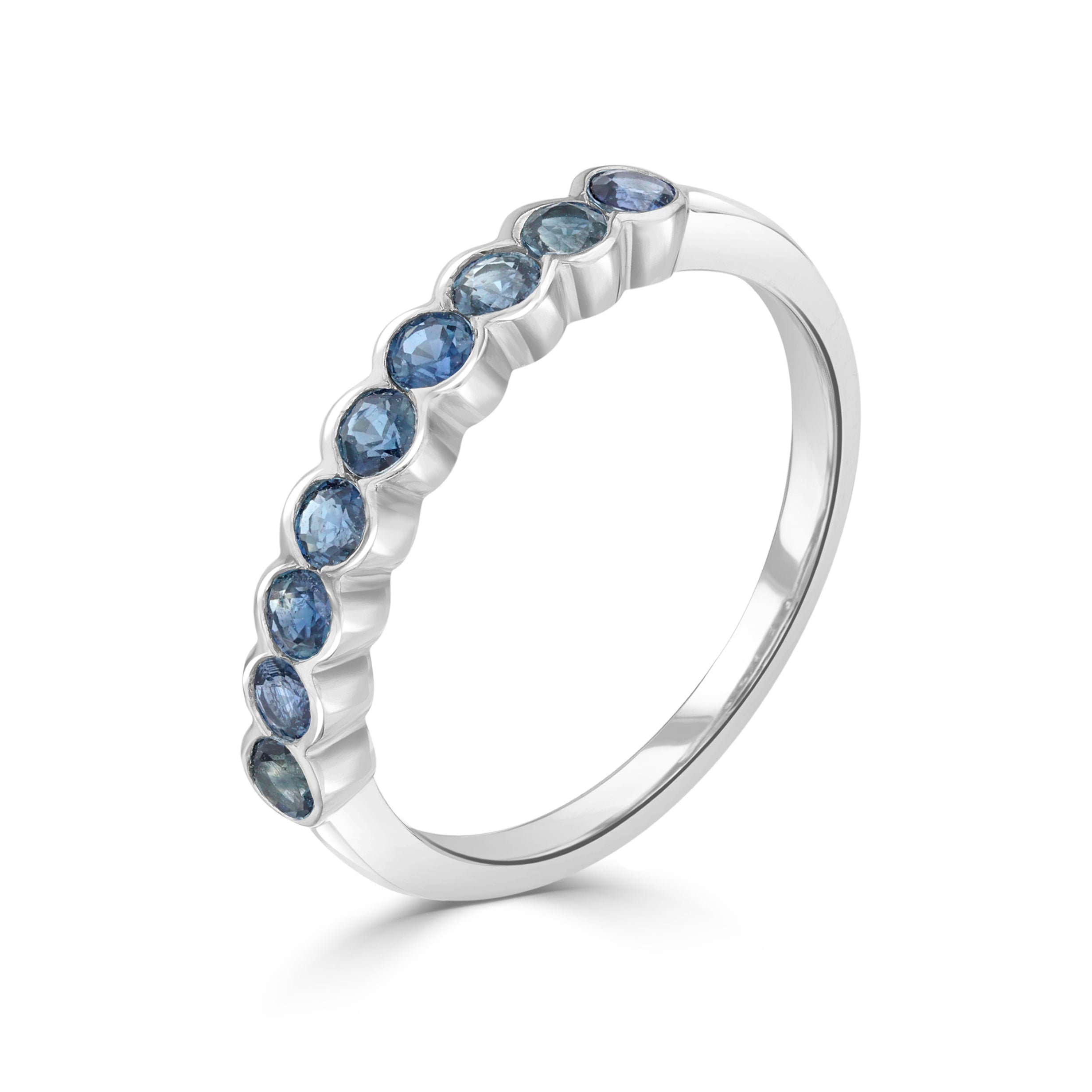 9ct White Gold Round Sapphire 9 Stone Scalloped 1 2 Eternity Ring