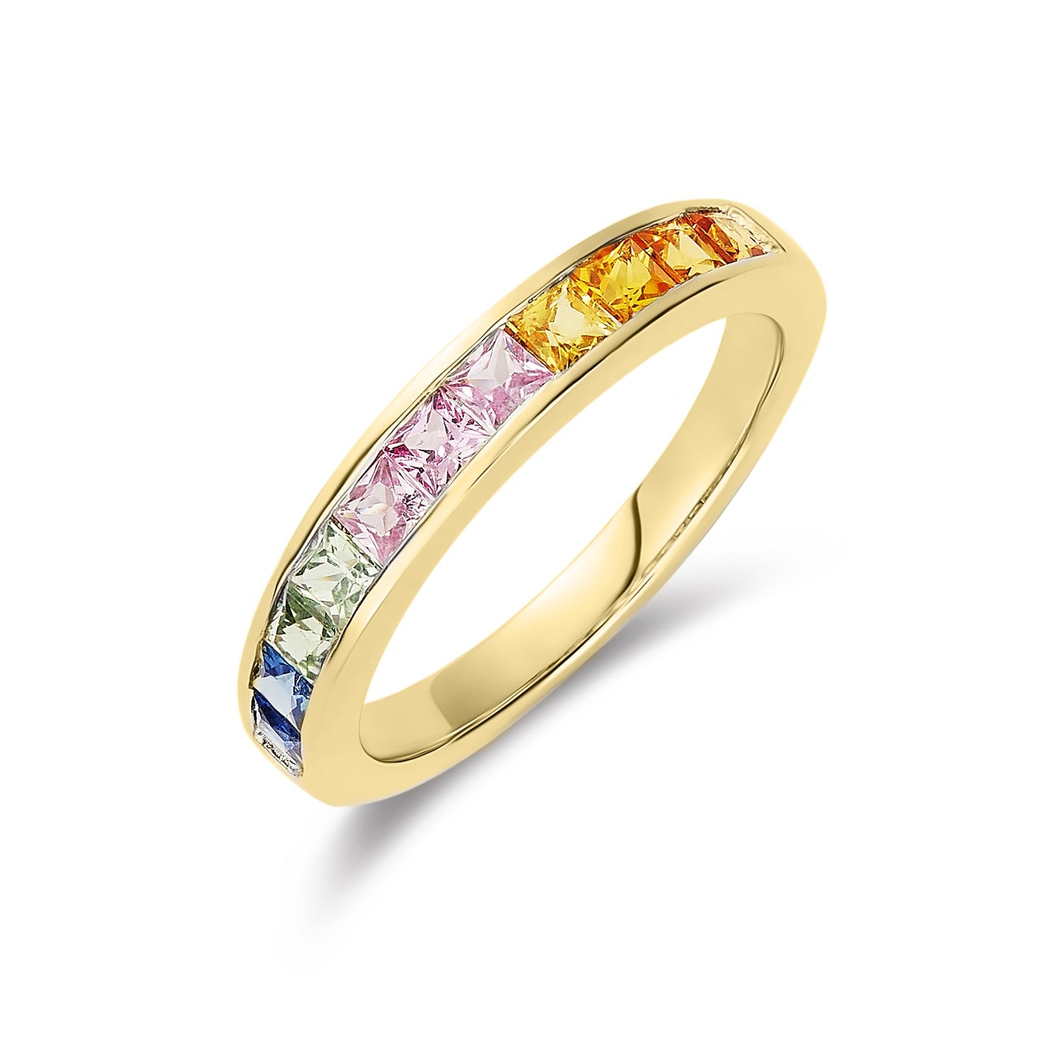 9ct Yellow Gold Square Multi-Sapphire Channel 1 2 Eternity Ring