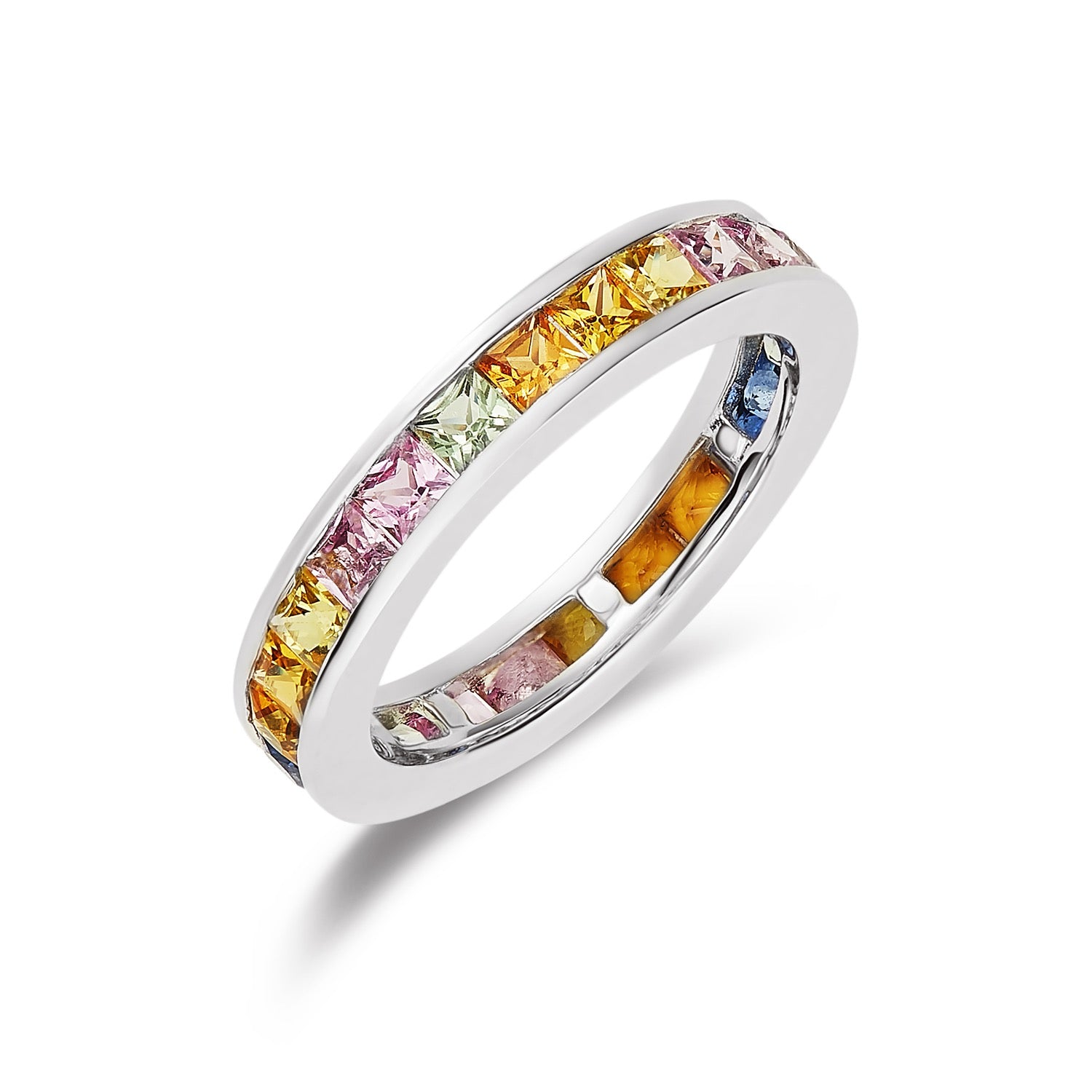 9ct White Gold Square Multi-Sapphire Channel Set 1 2 Eternity Ring