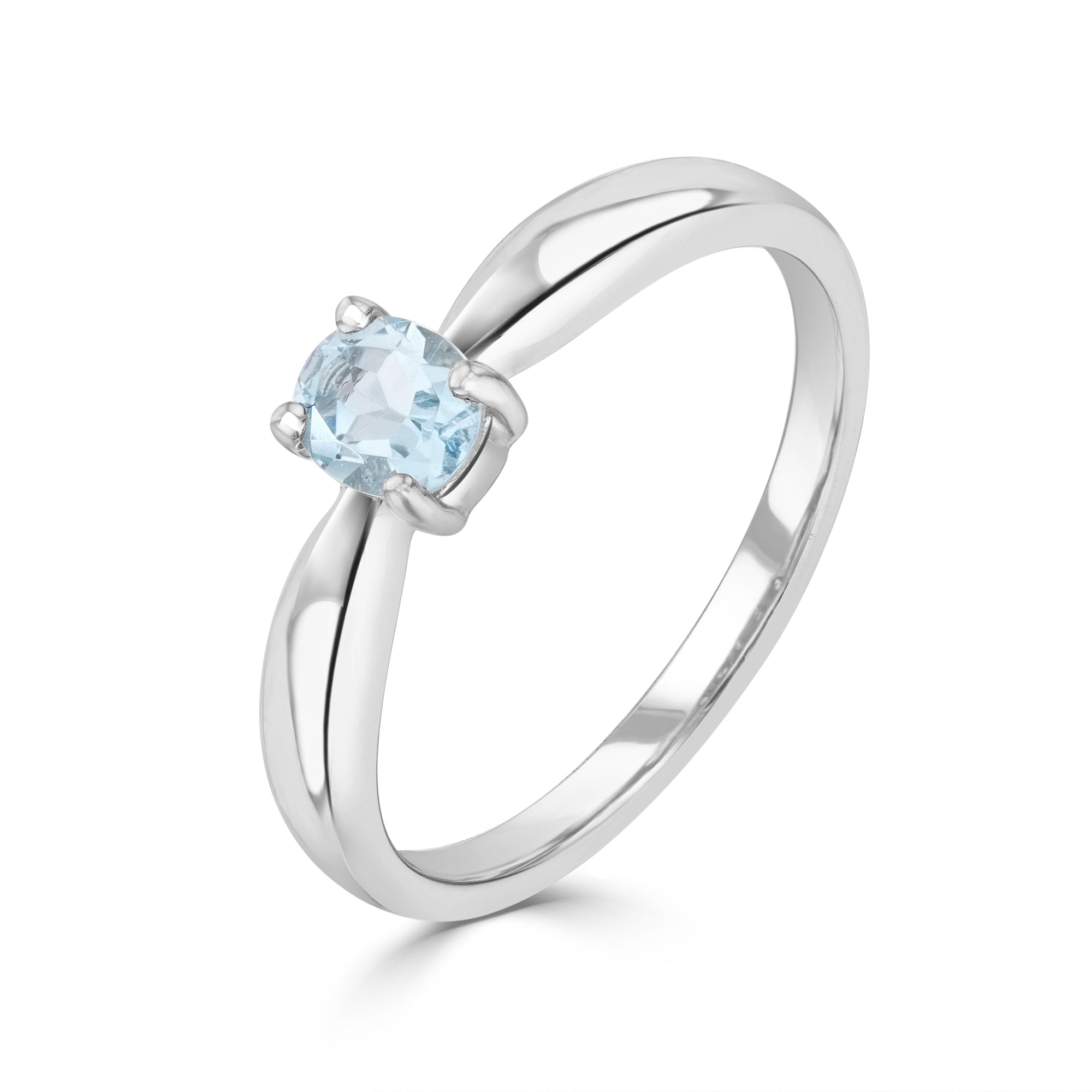 9ct White Gold 5x4mm Oval Aquamarine 4 Claw Single Stone Ring