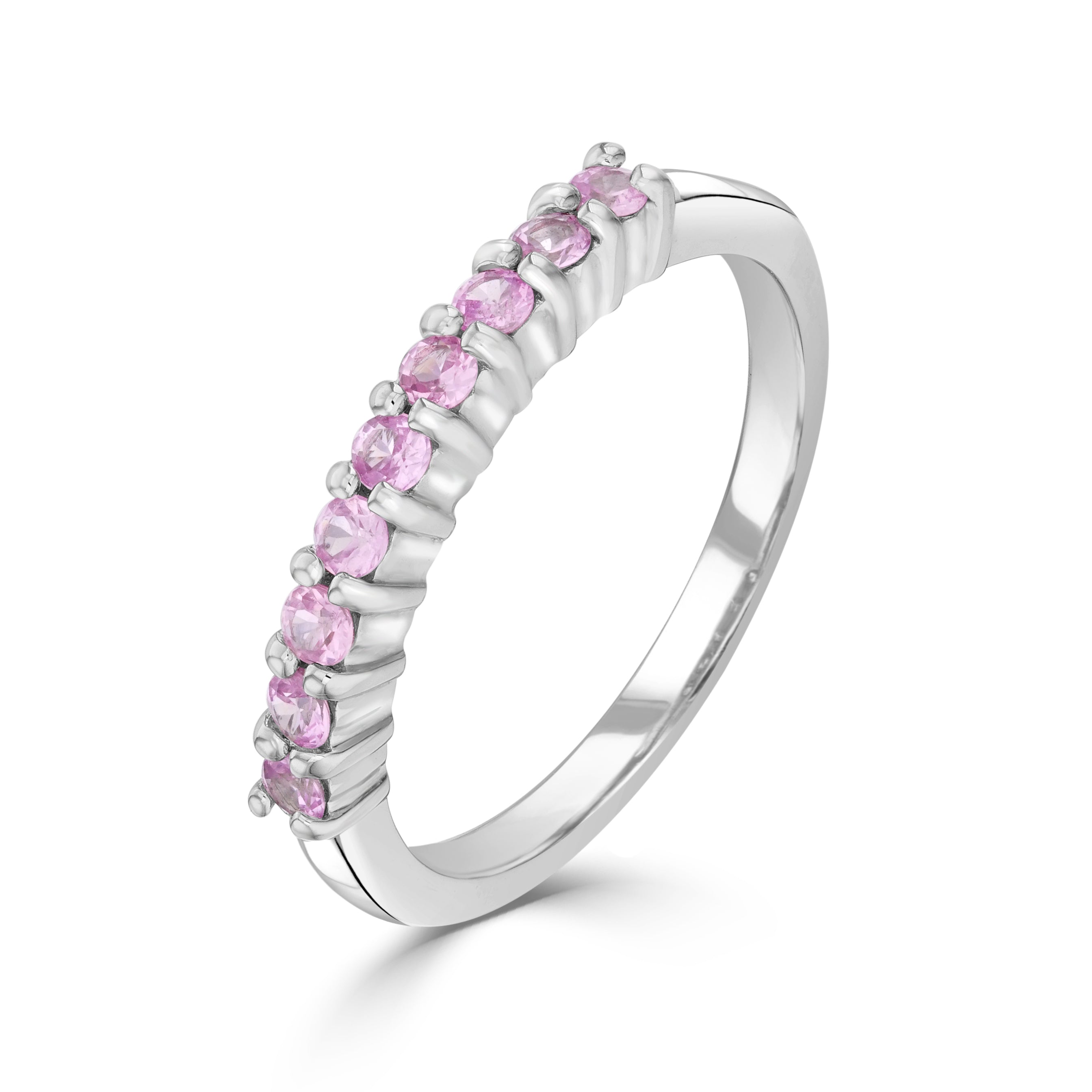 9ct White Gold Round Pink Sapphire Claw Set 9 Stone Ring