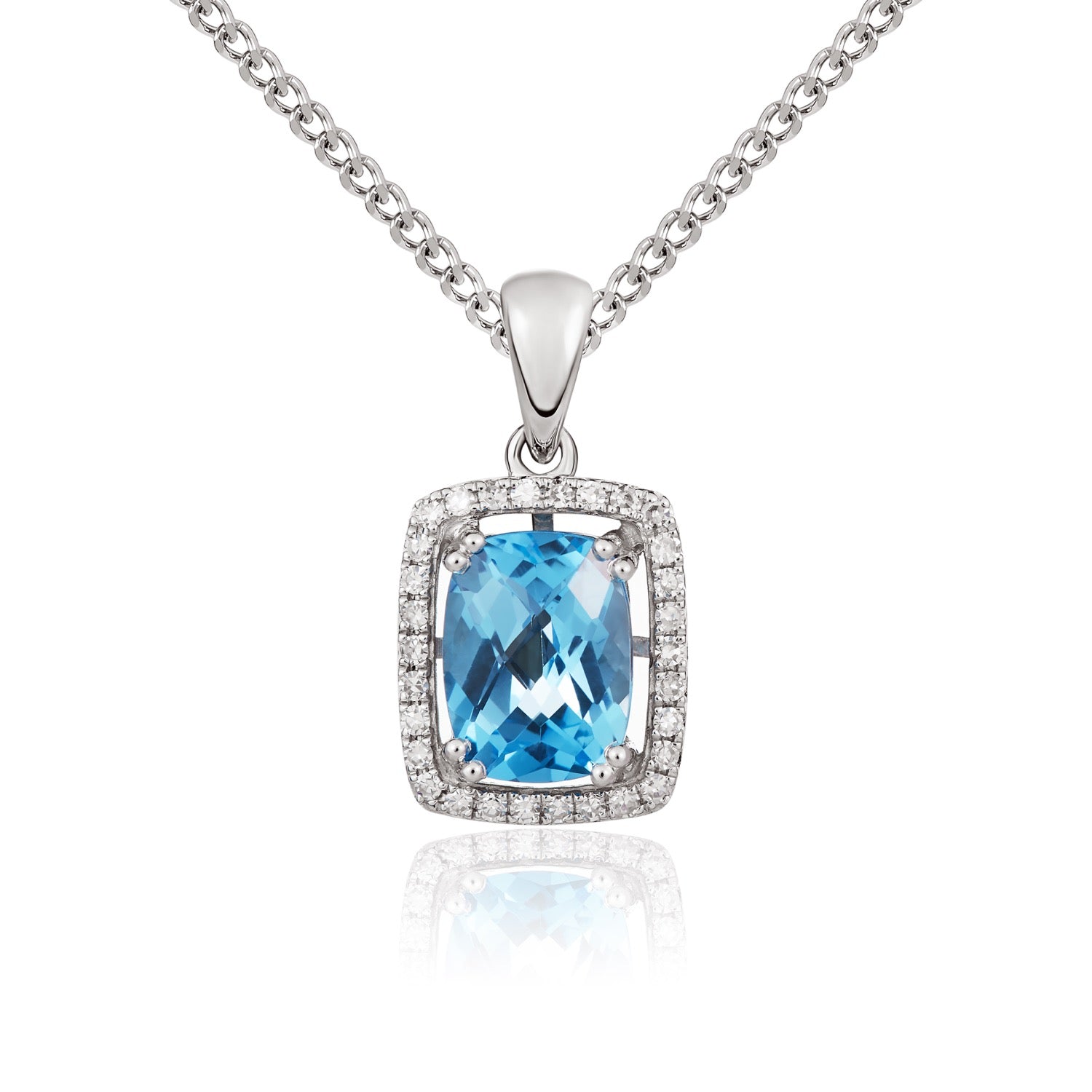 9ct White Gold Cush Sb Top & Diamond Cluster