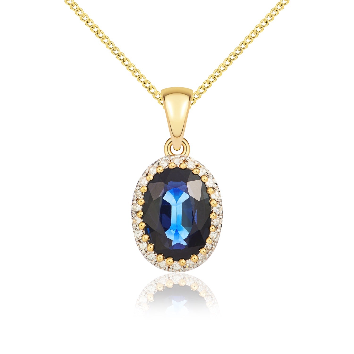 9ct Yellow Gold Oval Sapphire & Diamond Cluster Pendant