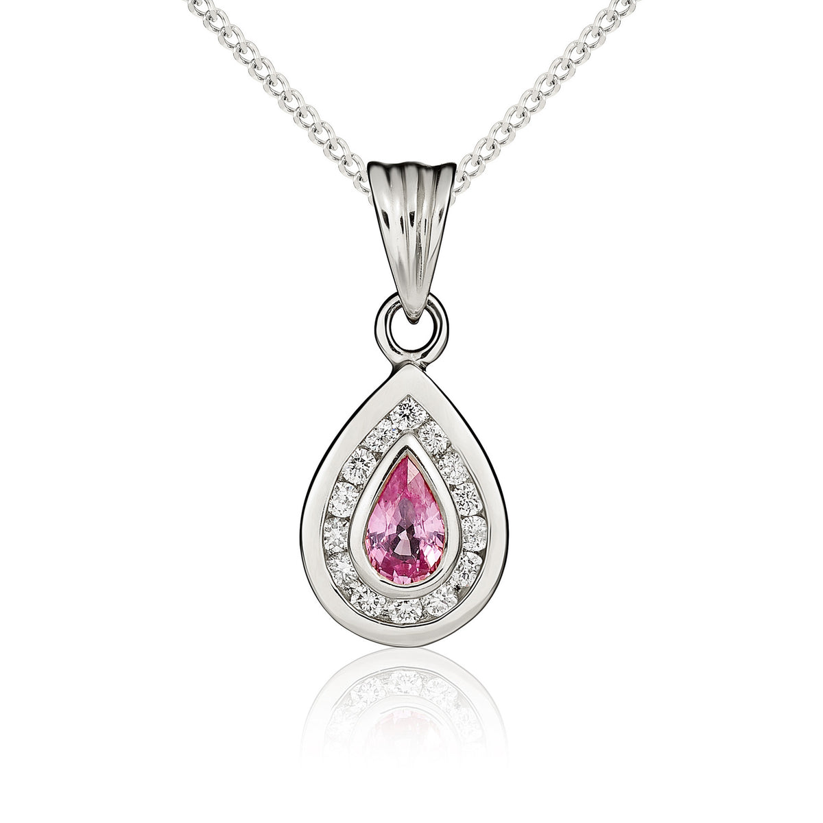 9ct White Gold Pear Pk Sa & Diamond Cluster