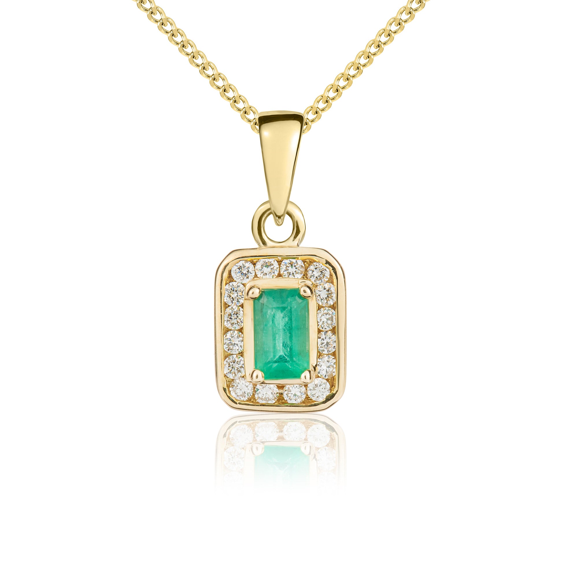 9ct Yellow Gold Octagonal Emerald & Diamond Cluster Pendant