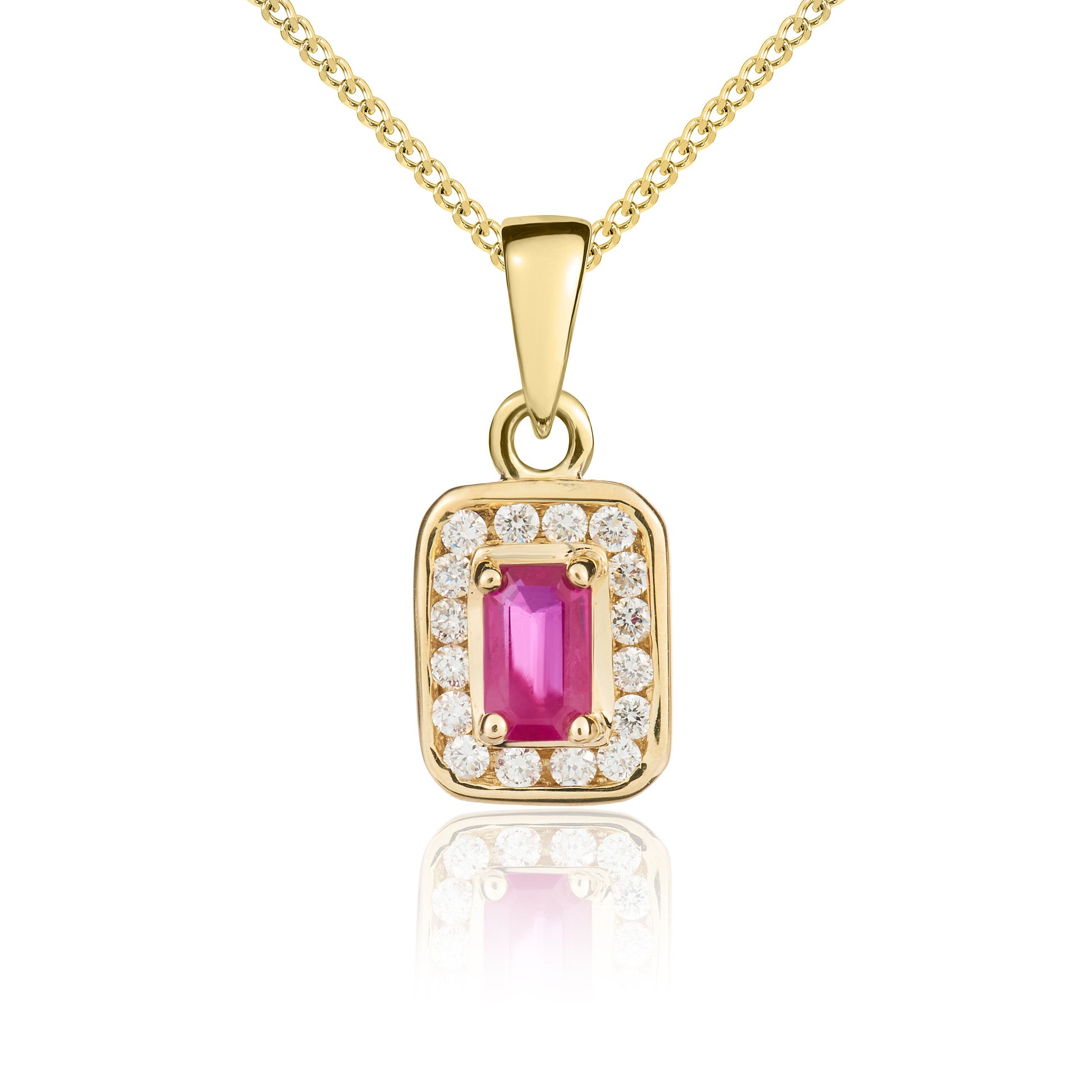 9ct Yellow Gold 5x3 Octagon Ruby & Diamond Cluster Pendant