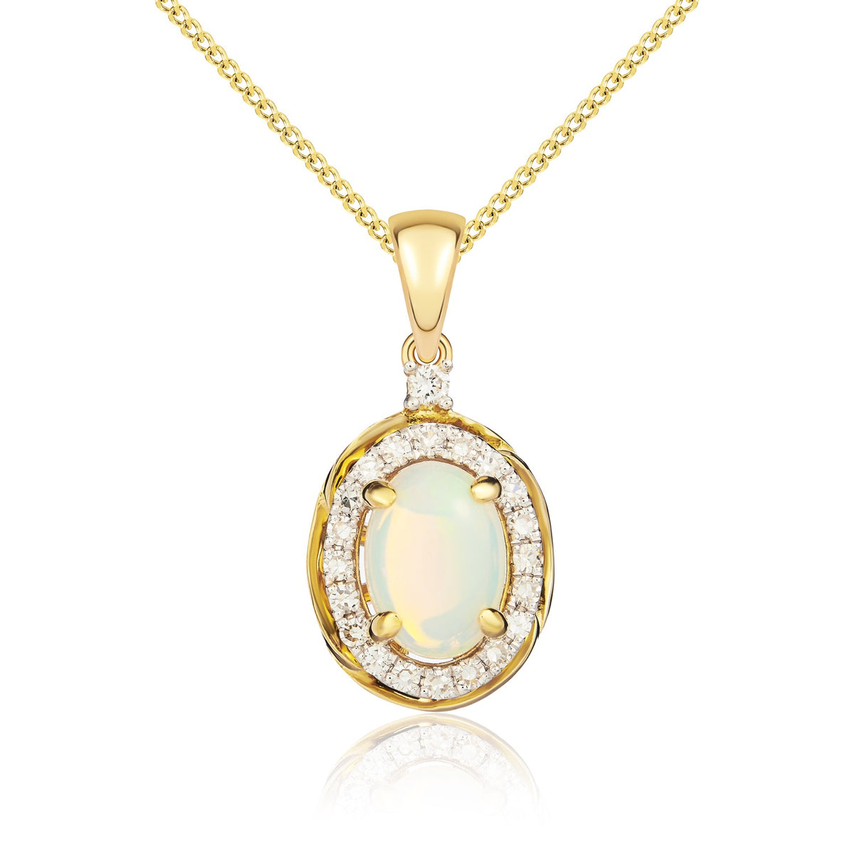 9ct Yellow Gold 7x5 Oval Opal & Diamond Cluster