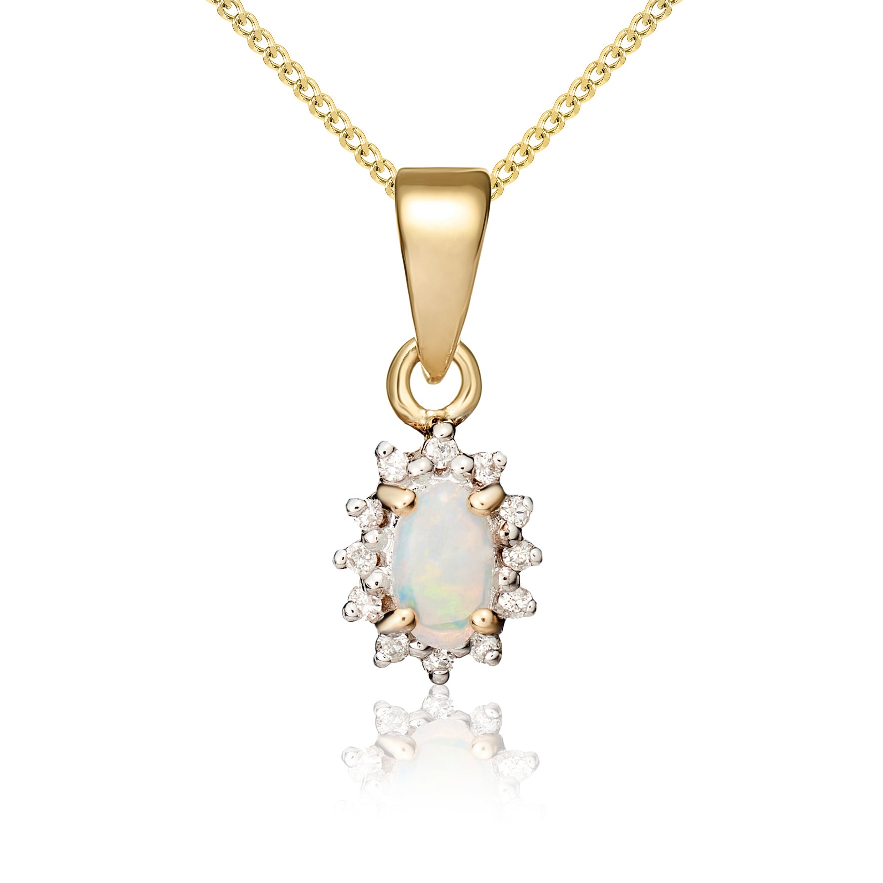 9ct Yellow Gold Oval Opal & Diamond Cluster Pendant