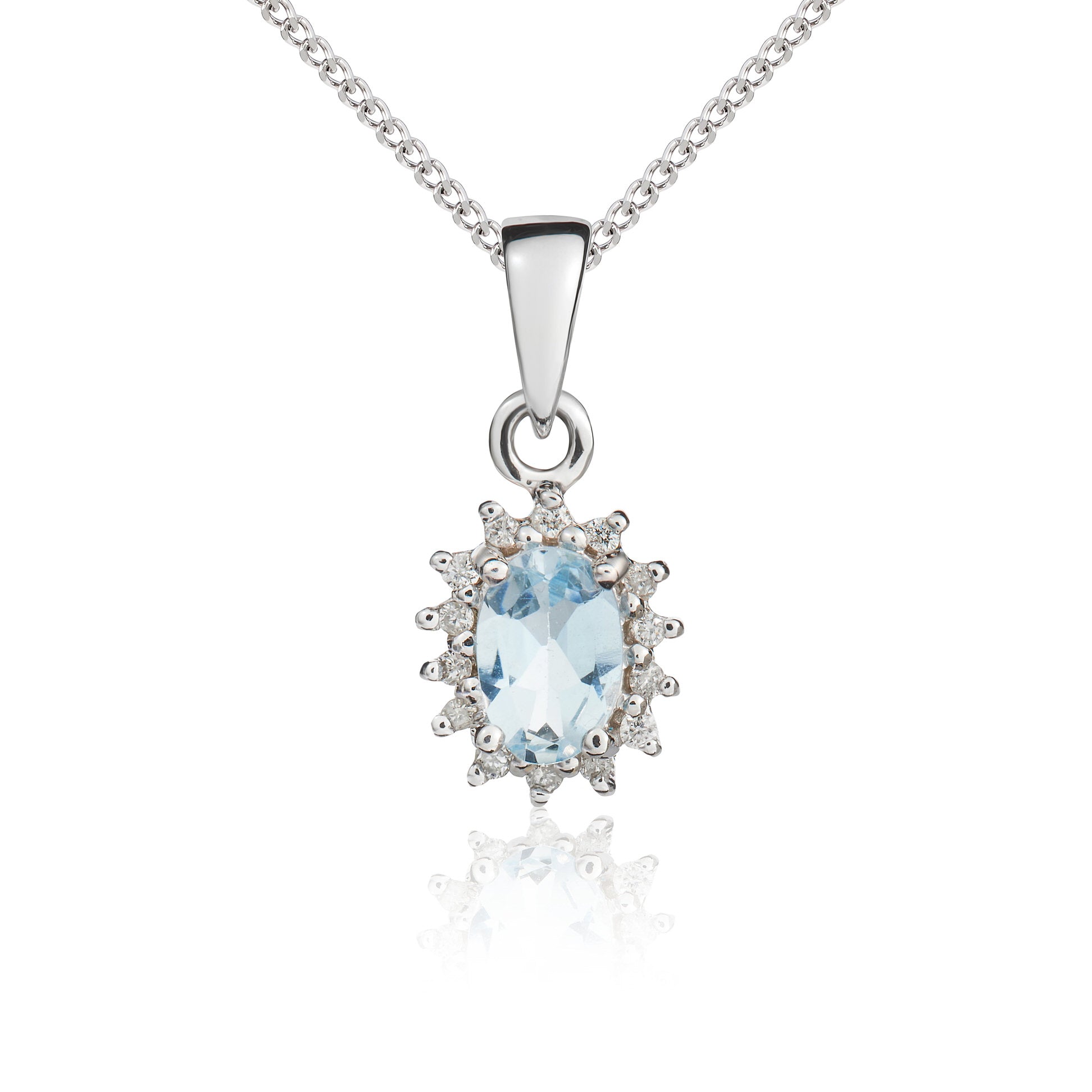 9ct White Gold Oval Aq & Diamond Cluster Pdt