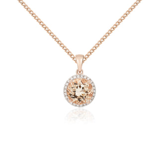 9ct rose gold 8mm Round morganite And diamond Claw cluster pendant