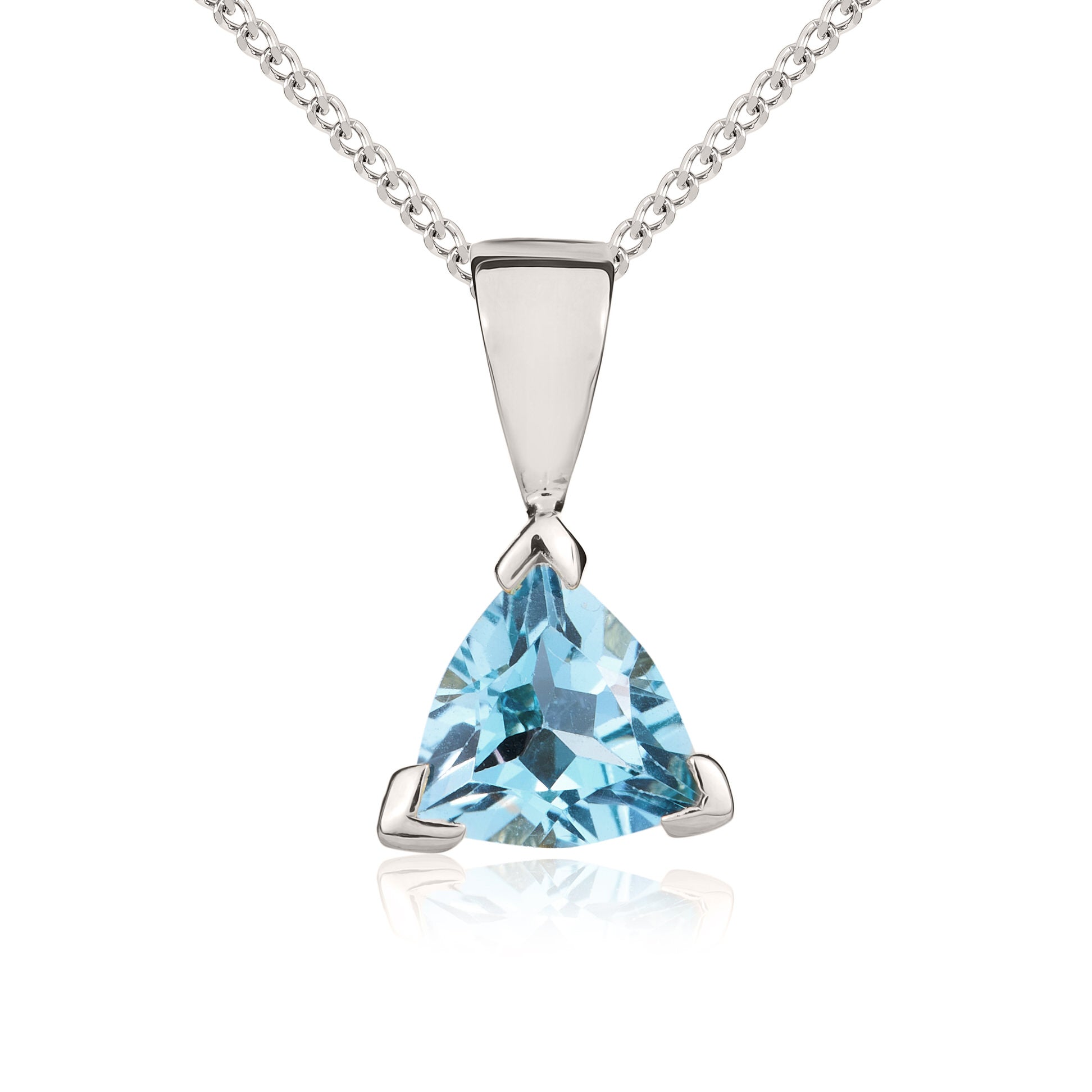 9ct White Gold 6mm Trilliant Swiss Blue Topaz Claw Set Pendant