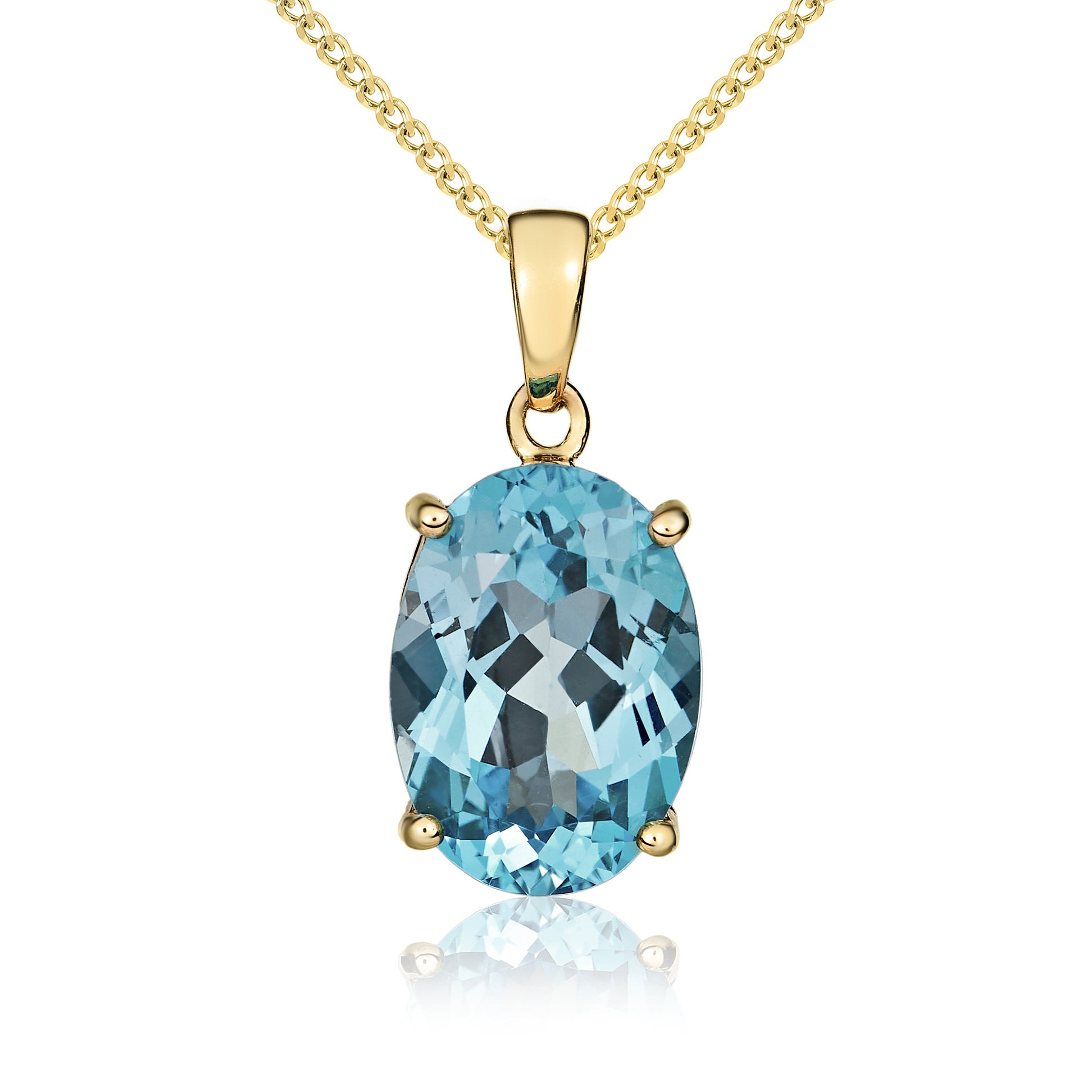 9ct Yellow Gold 14x10 Oval Swiss Blue Topaz Claw Set Pendant