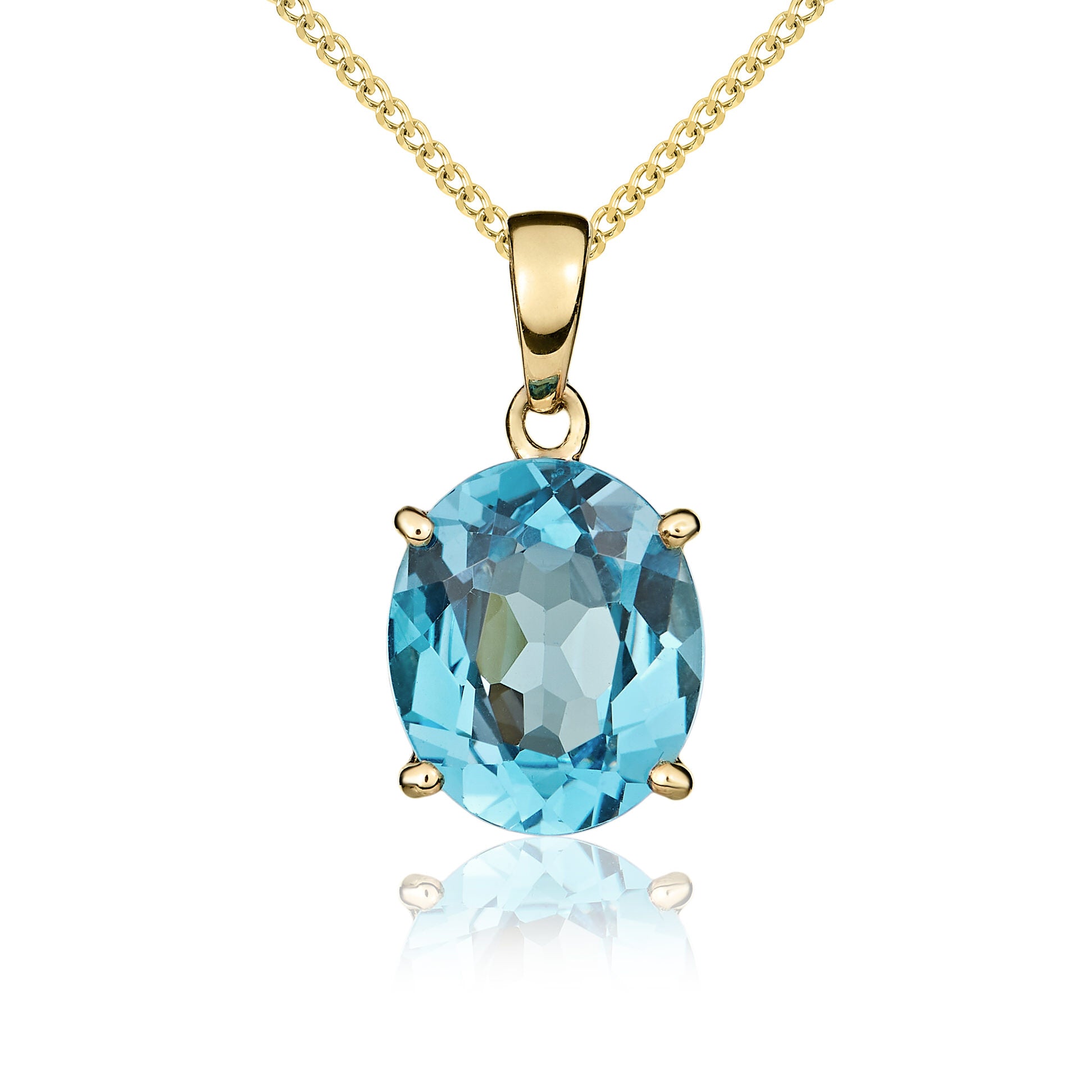 9ct Yellow Gold 12x10 Oval Swiss Blue Topaz Claw Set Pendant