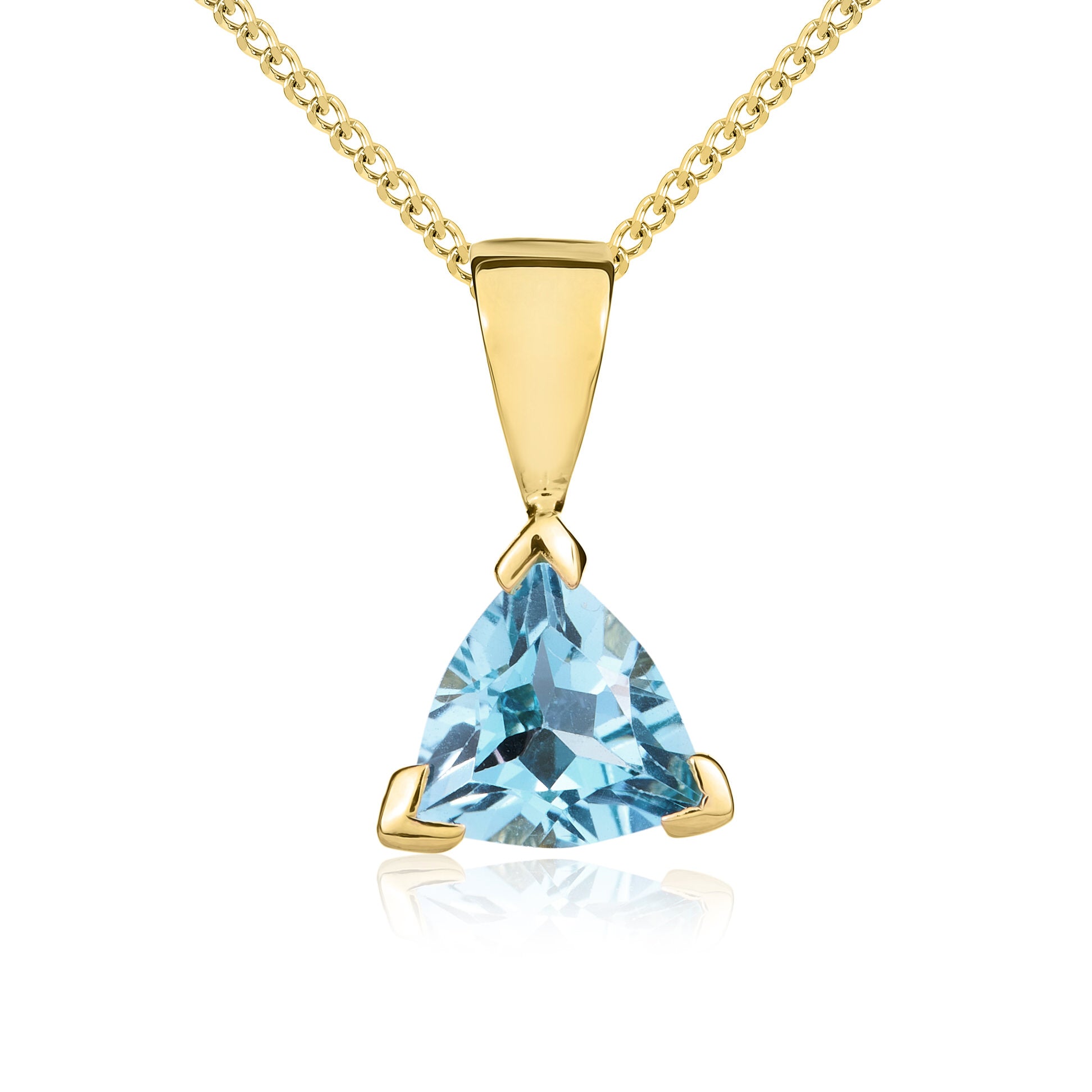 9ct Yellow Gold 6mm Trilliant Swiss Blue Topaz Claw Set Pendant