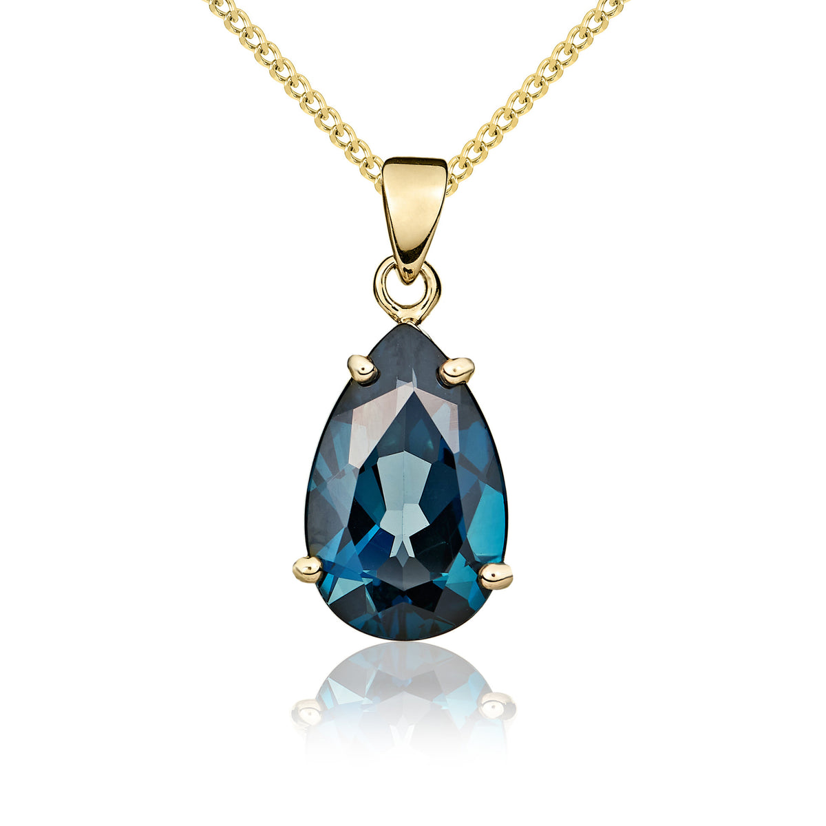 9ct Yellow Gold 14x9 Pear Shape London Blue Topaz Claw Set Pendant