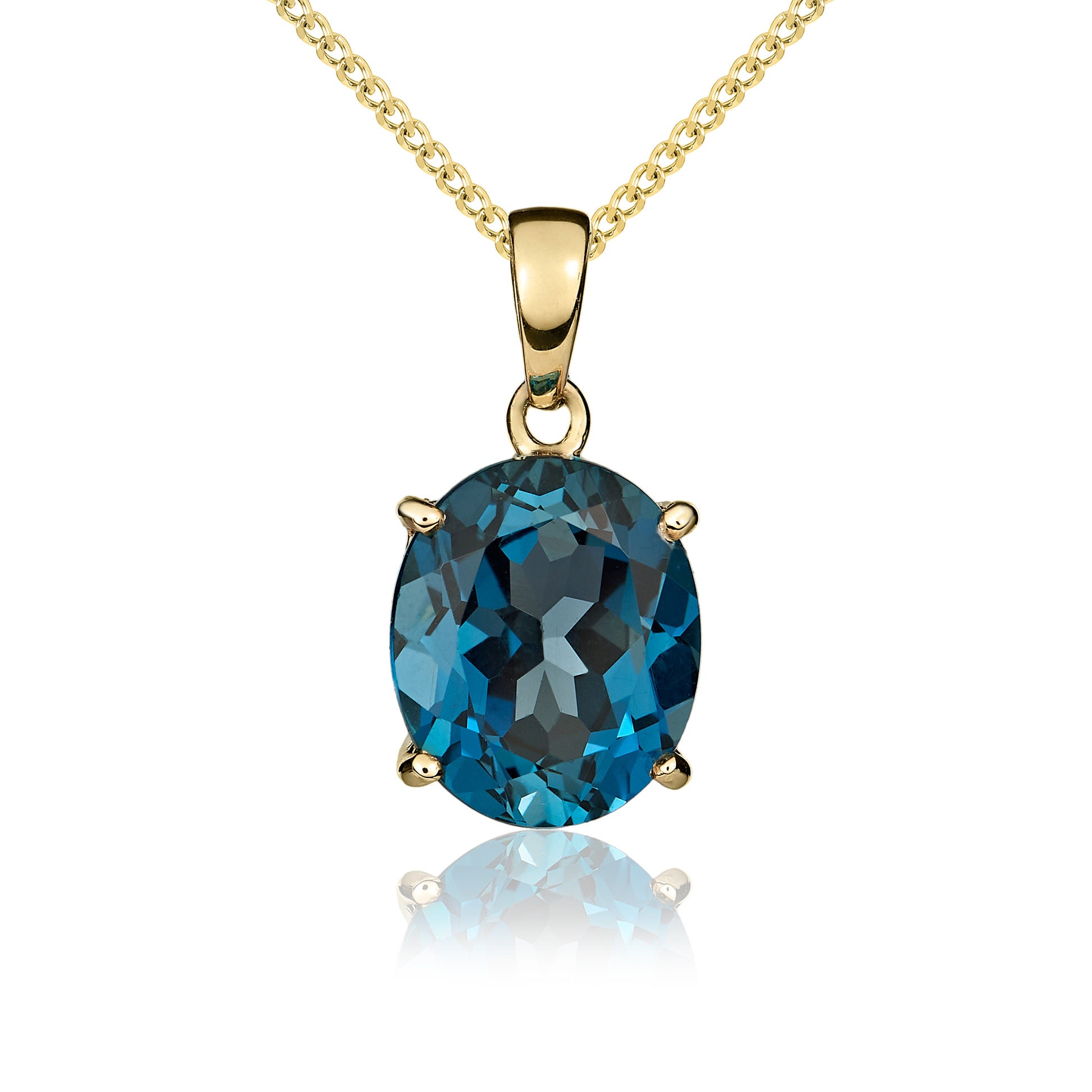 9ct Yellow Gold 12x10 Oval London Blue Topaz Claw Set Pendant