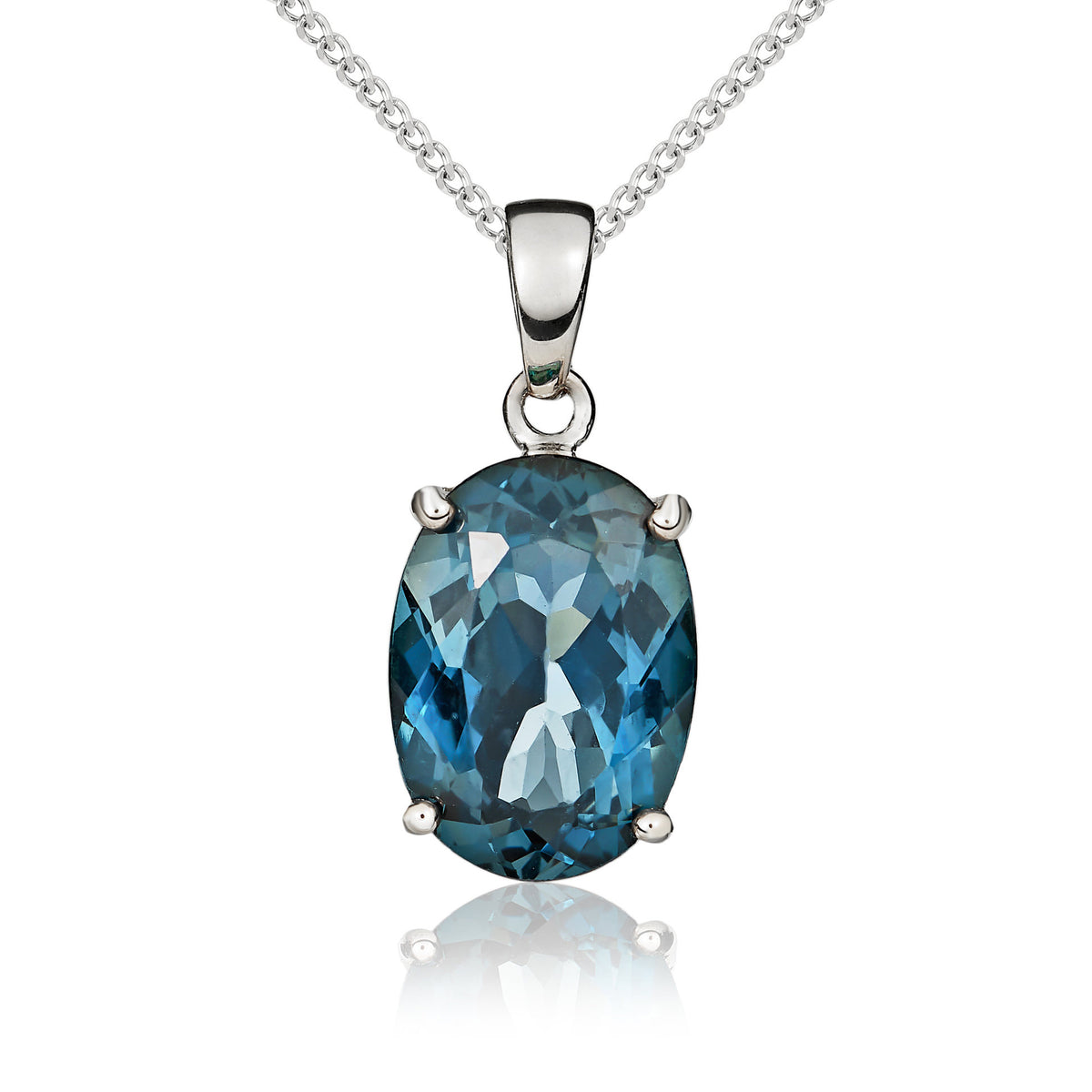 9ct White Gold 14x10 Oval London Blue Topaz Claw Set Pendant