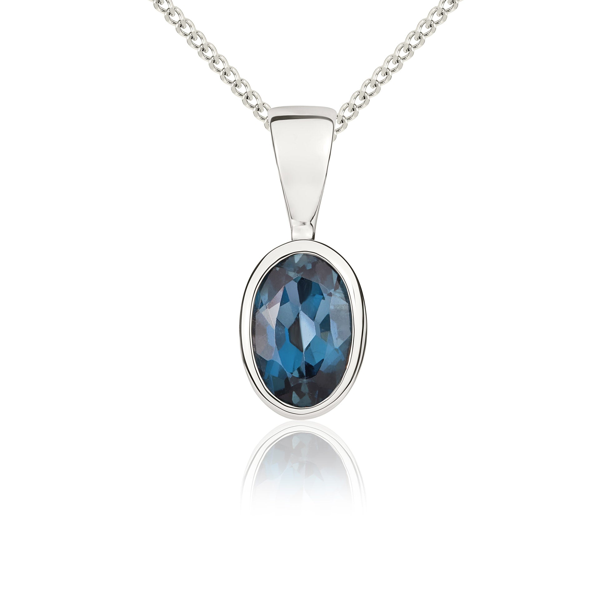9ct white gold 6 x 4 mm oval London Blue Topaz rubover pendant