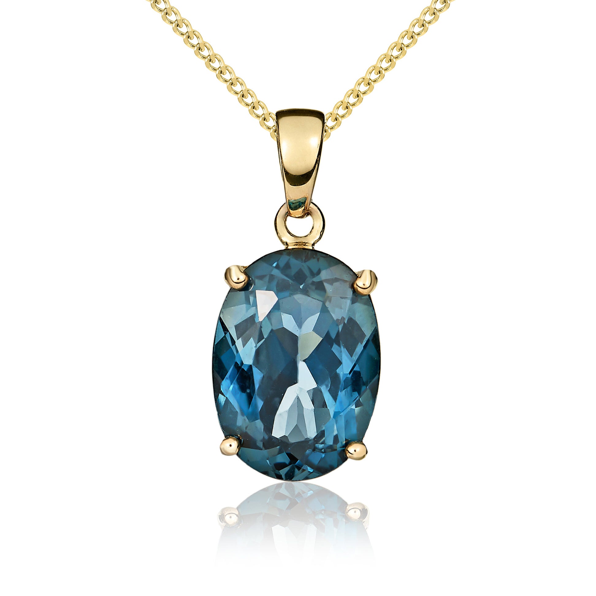 9ct Yellow Gold 14x10 Oval London Blue Topaz Claw Set Pendant